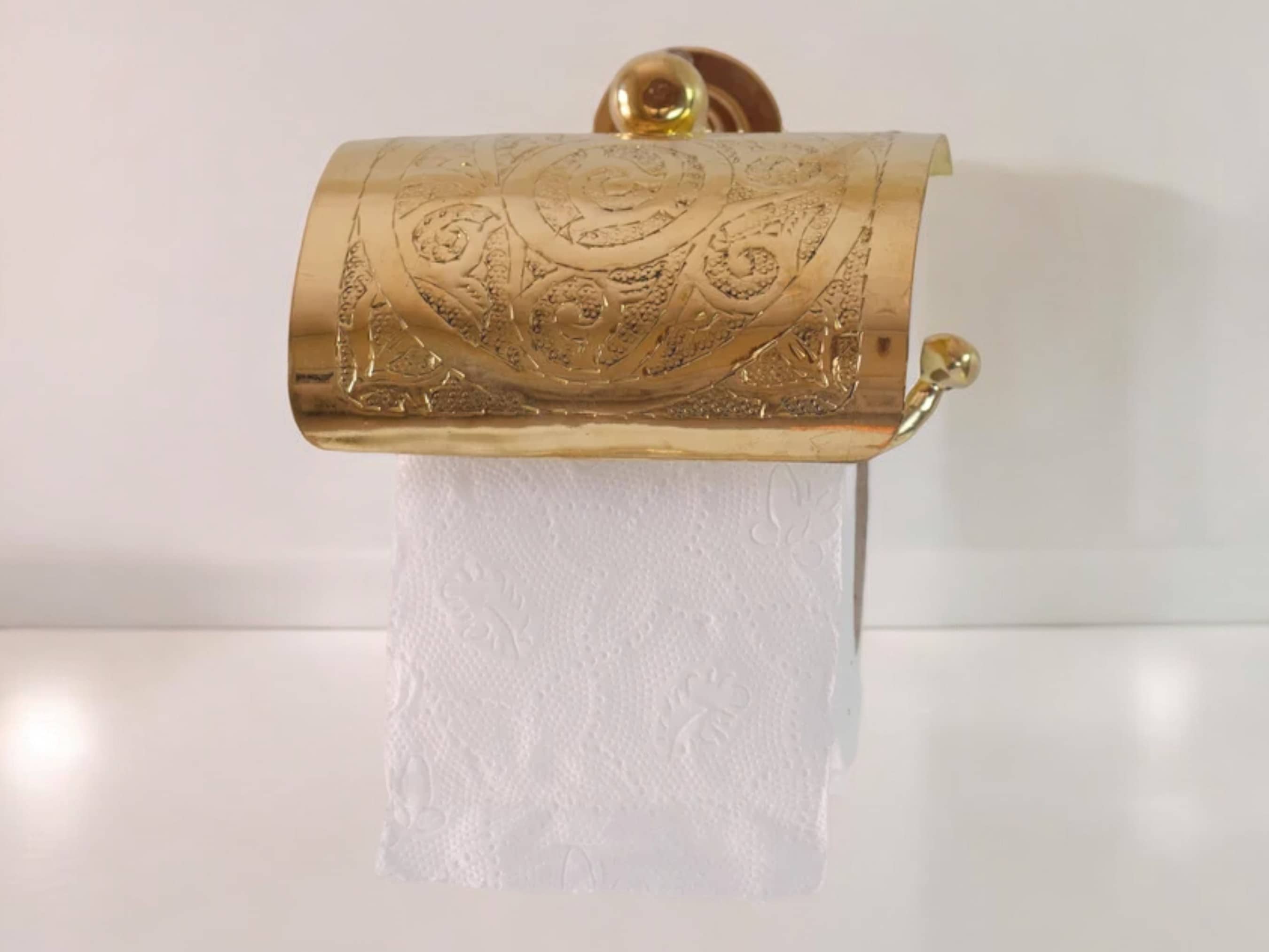 Handcrafted Solid Brass Toilet Paper Holder - Elegant Powder Room Roll Holder-1