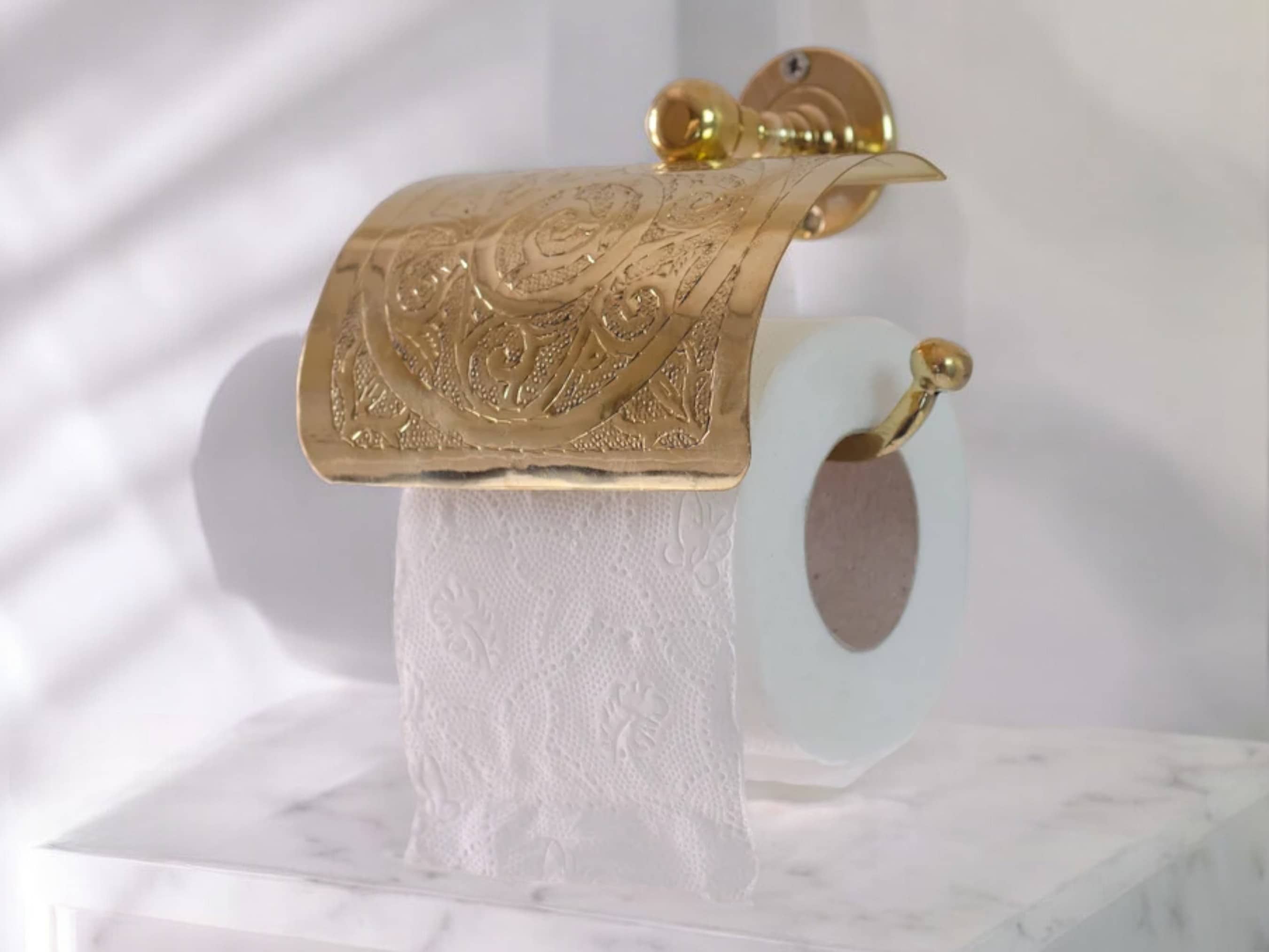 Handcrafted Solid Brass Toilet Paper Holder - Elegant Powder Room Roll Holder-2