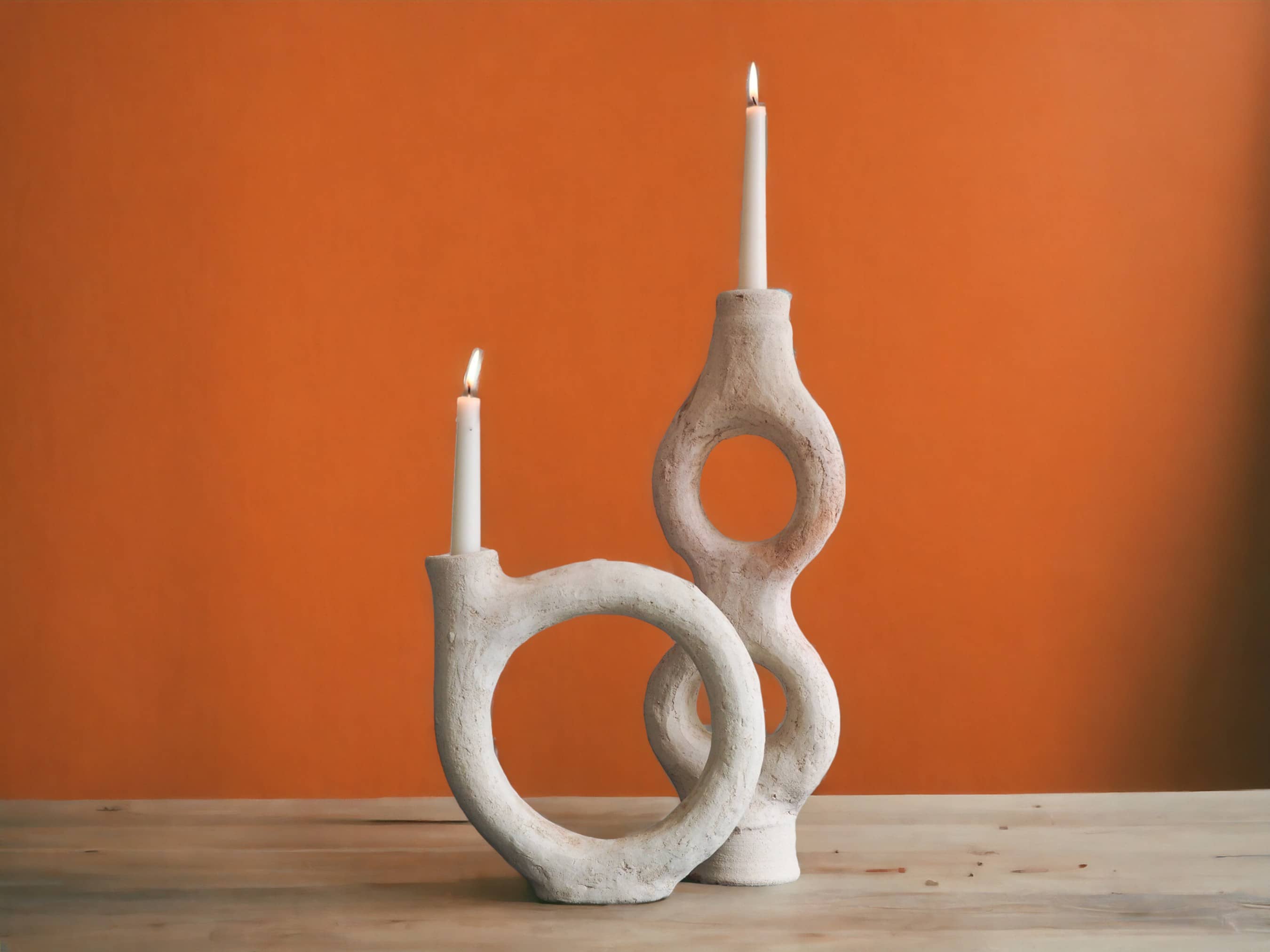 Handpicked Duo of Moroccan Unglazed Tamegroute Abstract Sculptures/Candlestick Holders-0