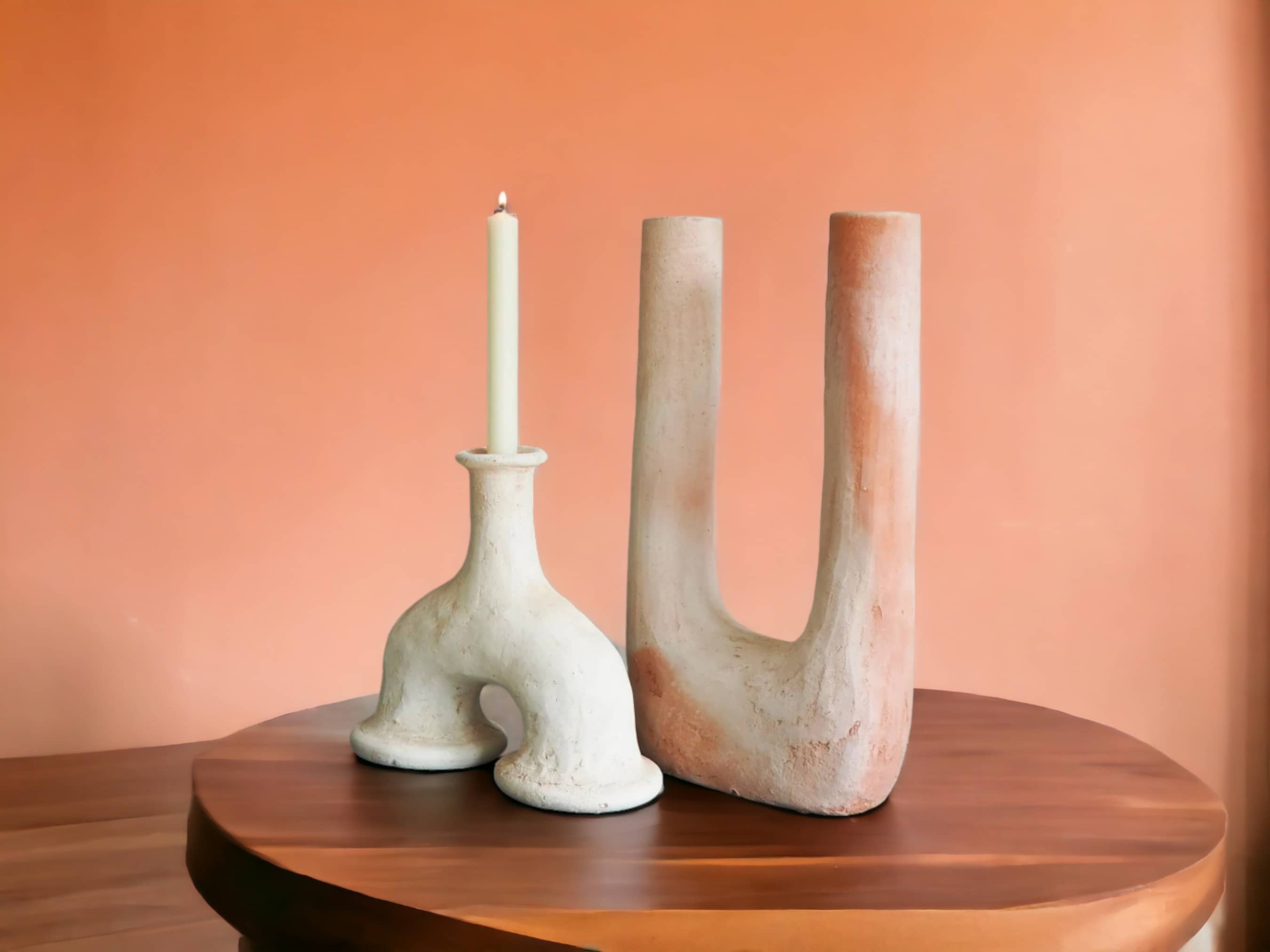 Curated Artisanal Moroccan Tamegroute Abstract Sculptures/Candlestick Holders Set-0