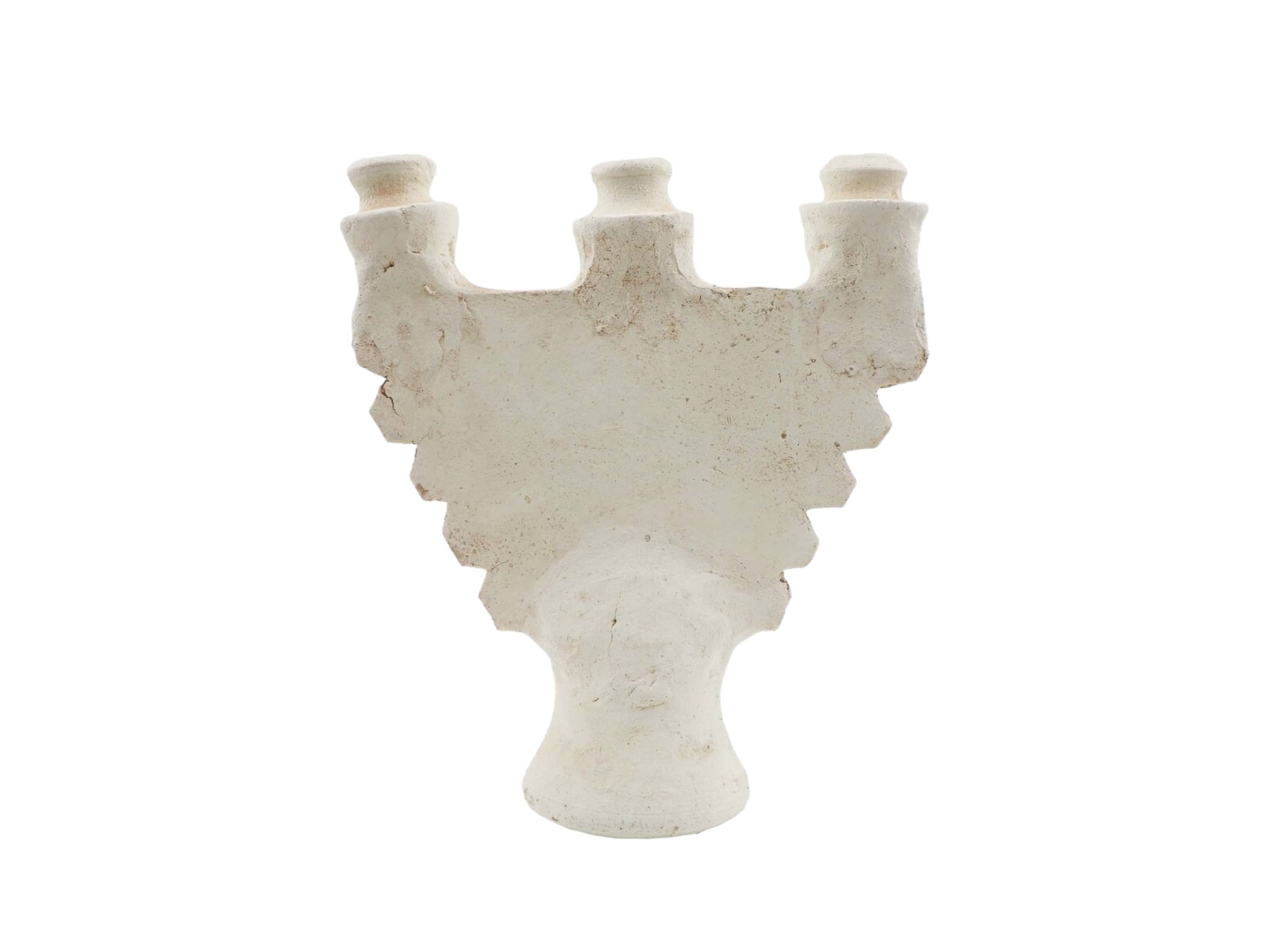 Authentic Moroccan Unglazed Tamegroute Ceramic Abstract Archangel Candlestick Sculpture-1