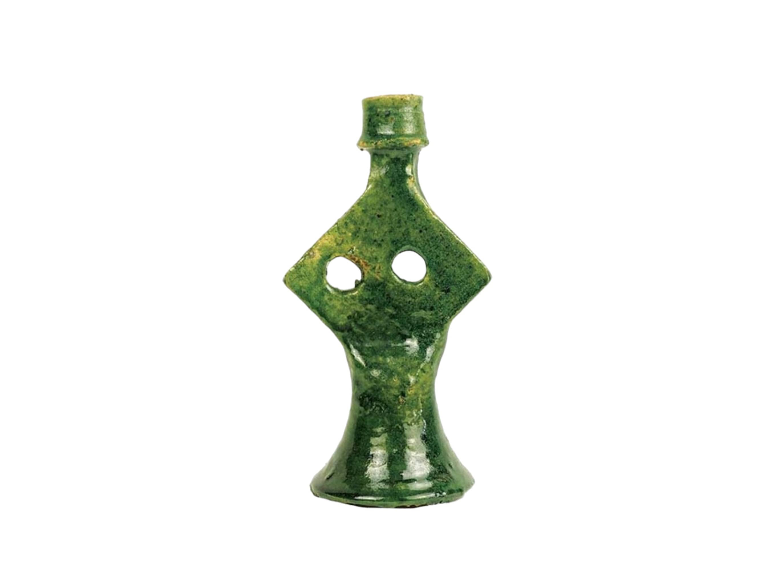 Vintage Moroccan Tamegroute Small Abstract Candlestick Holder, Handcrafted Ceramic Glazed Pottery-2