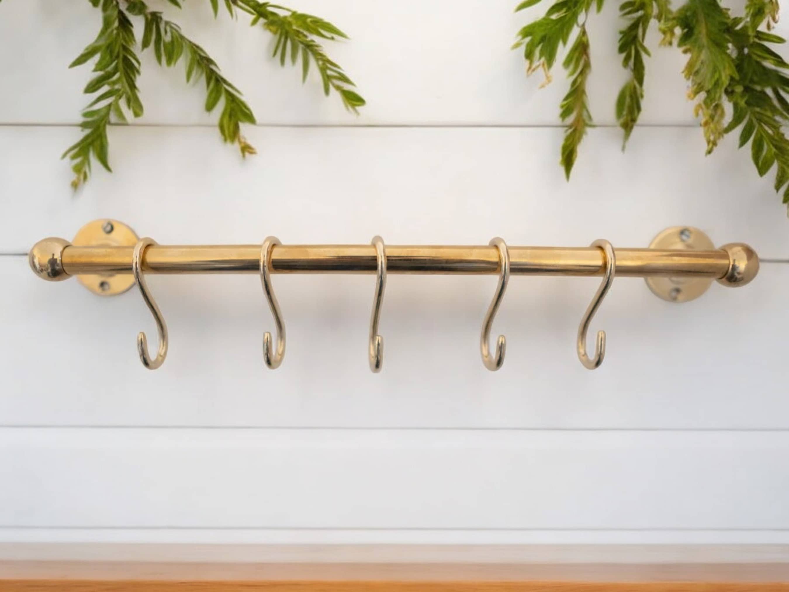 Unlacquered Brass Pot Rail with Hooks - Elegant Kitchen Pot Rack & Hangers-2