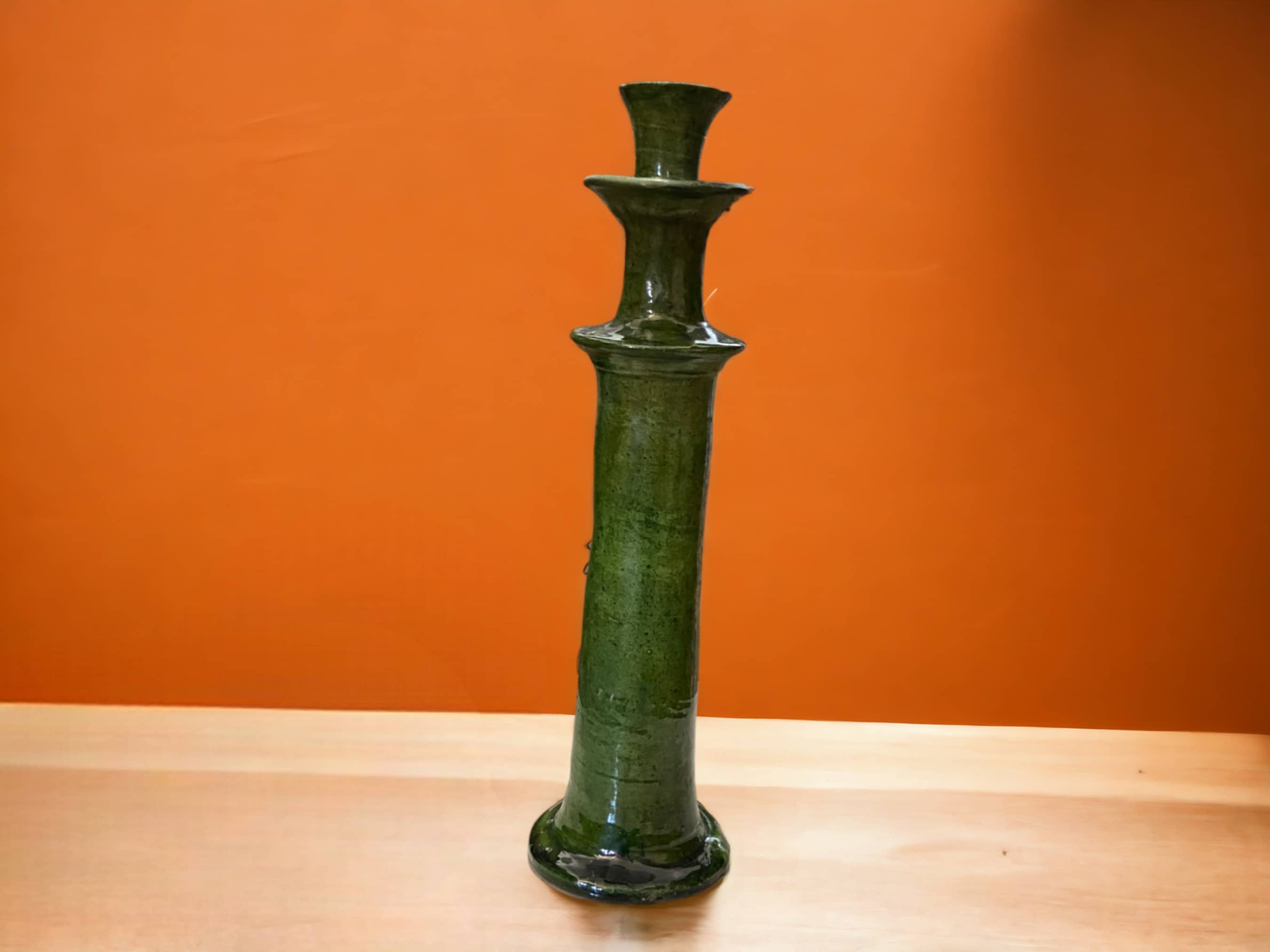 Handmade Moroccan Vintage Tamegroute Green Candlestick Holders: Set of 3 Ceramic Glazed Pottery-4