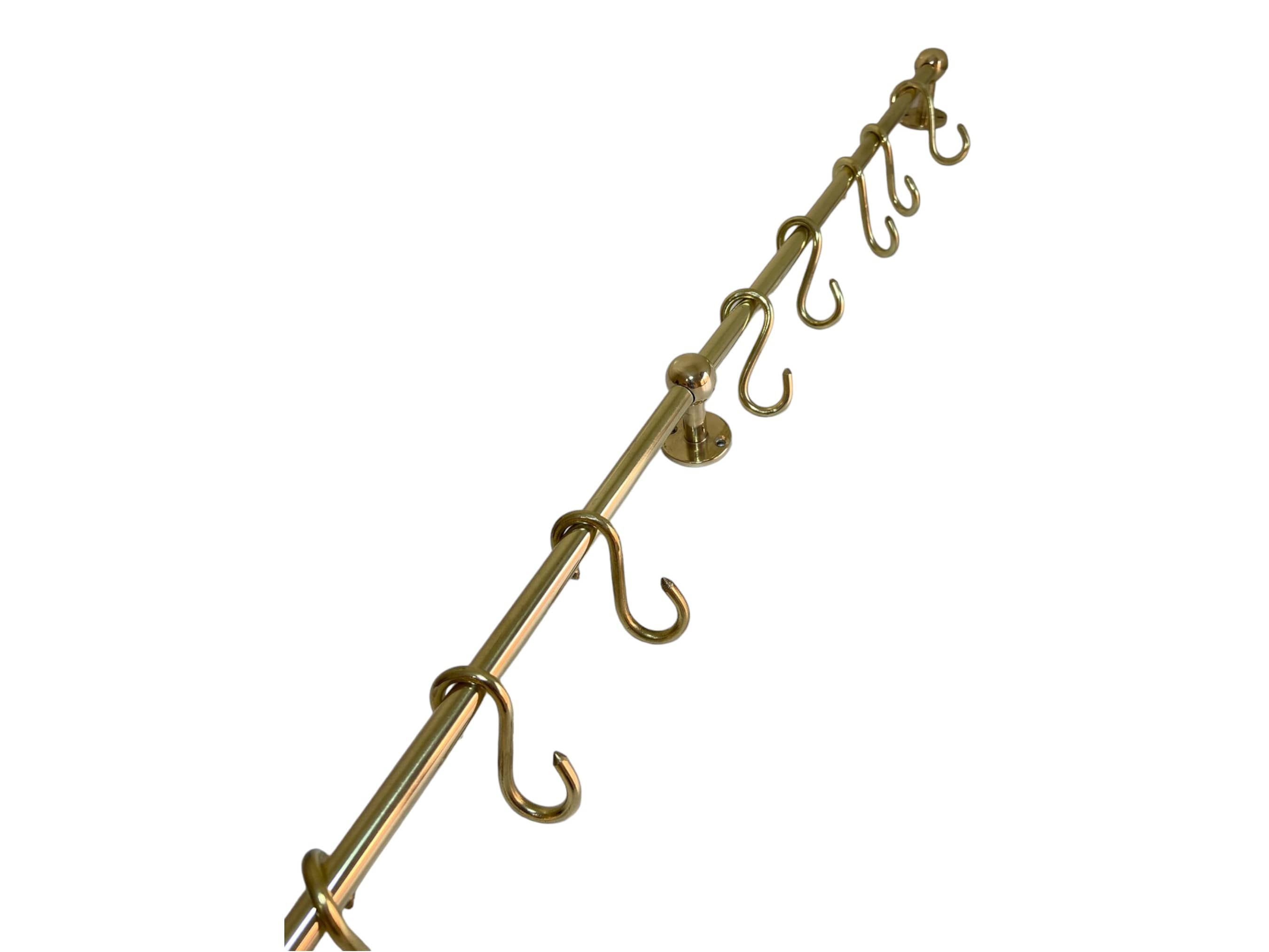 Elegant Unlacquered Brass Pot Rail with Hooks - Stylish Kitchen Storage Solution-4