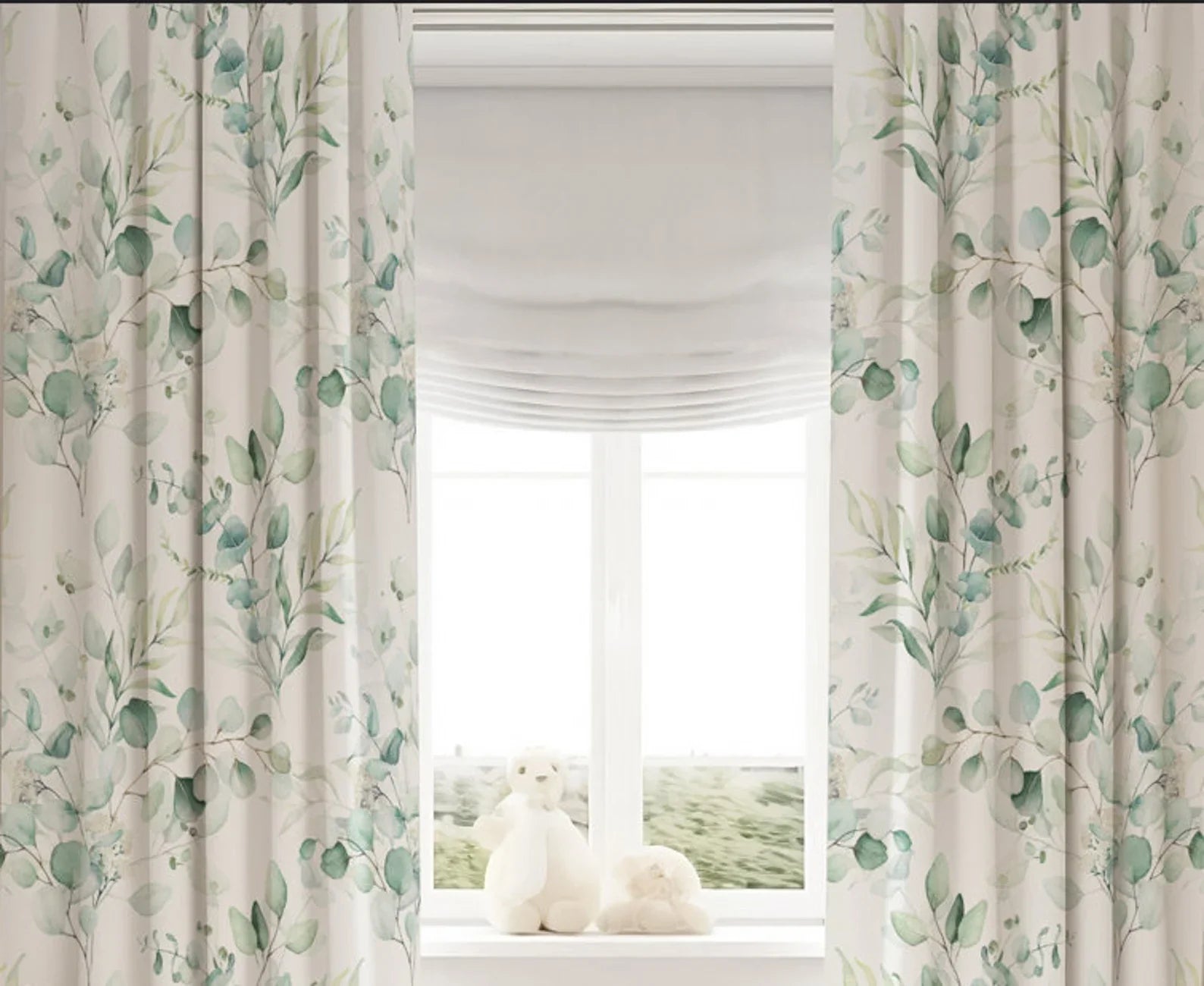Botanical Linen Curtains - Pinch Pleat Window Drapes - Leaf Print for Living Room & Bedroom-2