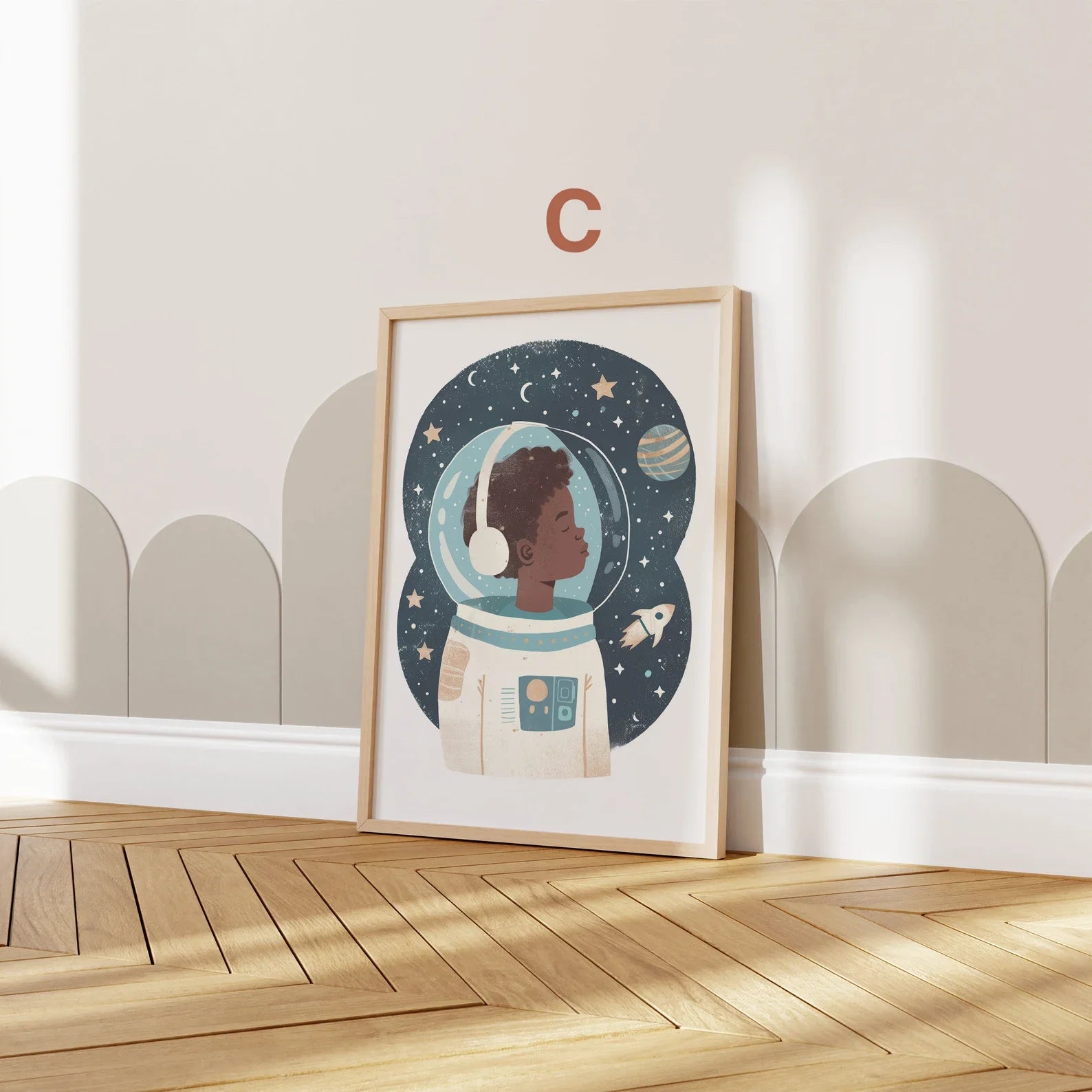 Astronaut Poster Kinderzimmer · Geschenkidee für Kinder · Kinderzimmer Deko · Weltraum Rakete & Planeten · Deko Print ohne Rahmen-3