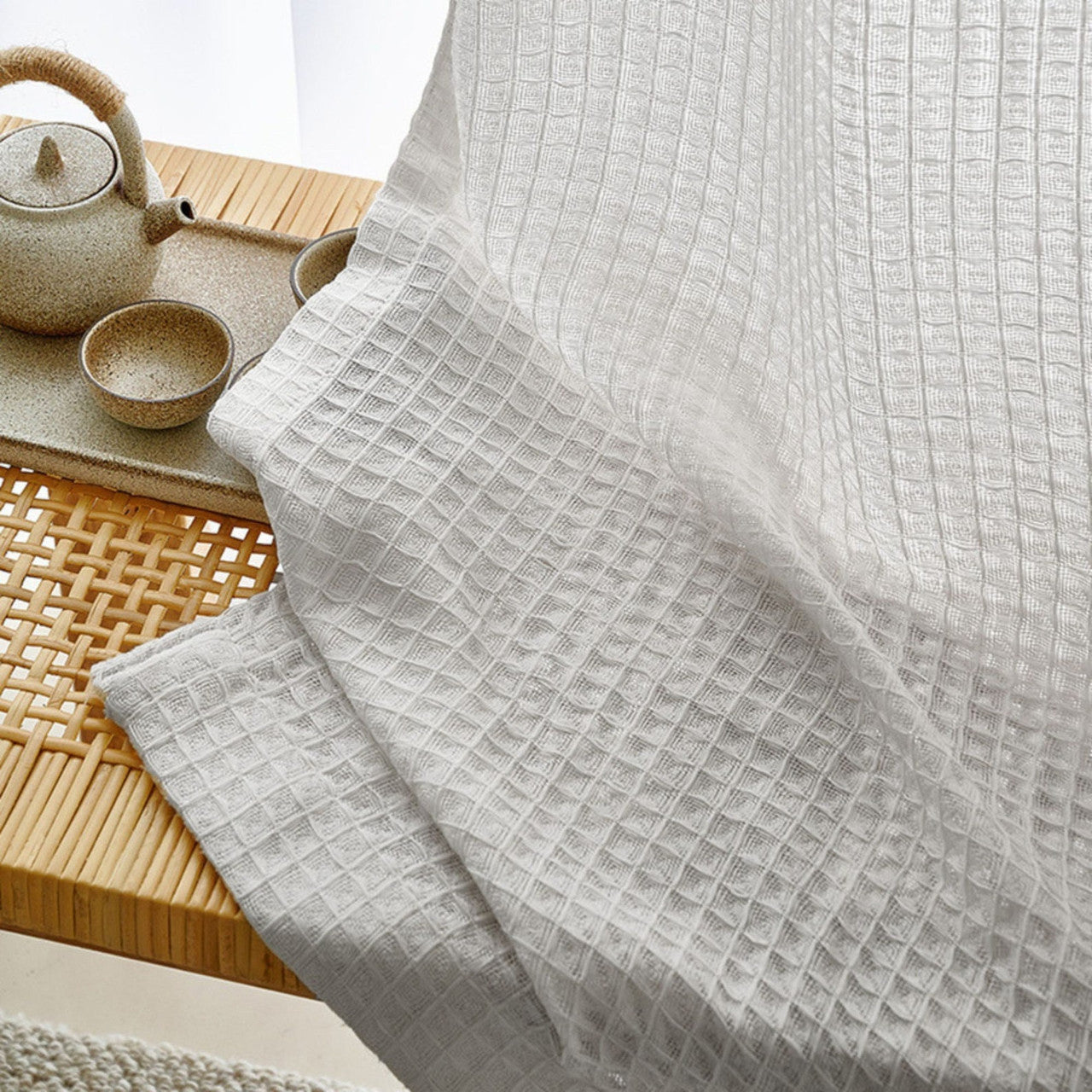 Light Grey Waffle Weave Curtains | Privacy Semi-Sheer | 4 Heading Styles | Standard & Custom Sizes-0