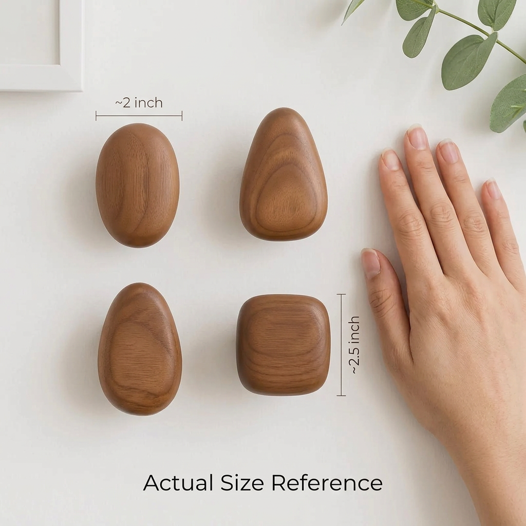 Minimalist Wooden Pebble Wall Hook Set (4pcs)