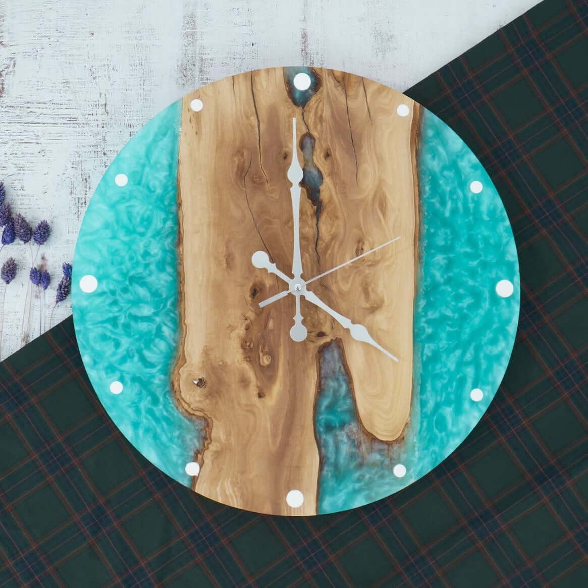 Blue and Wooden Abstract Epoxy Resin Wall Clock For Home Decor-0