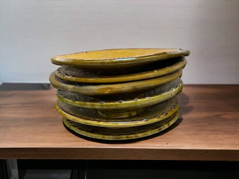 Discover Authentic Tamegroute Ochre Glazed Pottery: Set of 6 Plates-1