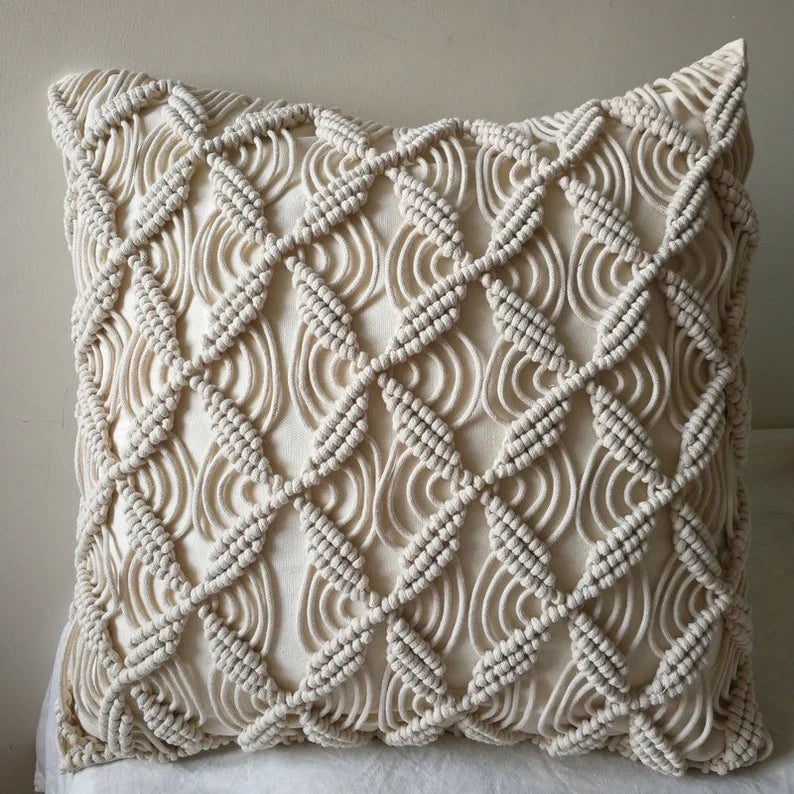 Macrame Cushion Cover 40x40cm | Boho Cushion Cover | Off White Cushion Cover | Cotton Cushion Cover | Textured Cushion Cover-4
