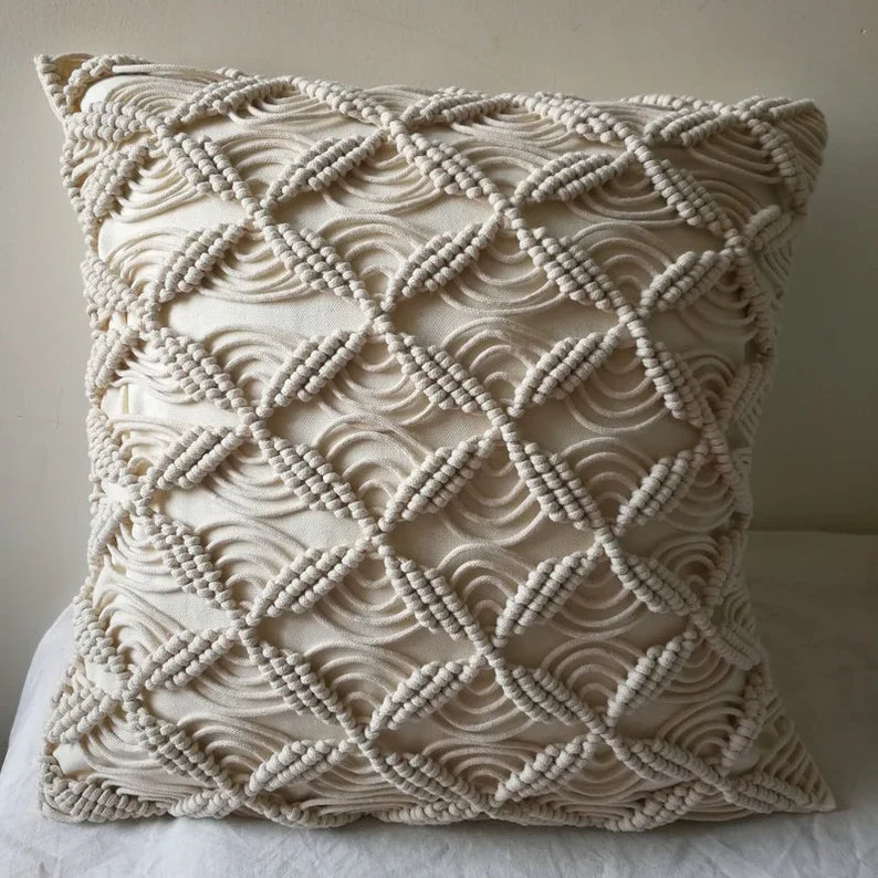 Macrame Cushion Cover 40x40cm | Boho Cushion Cover | Off White Cushion Cover | Cotton Cushion Cover | Textured Cushion Cover-2