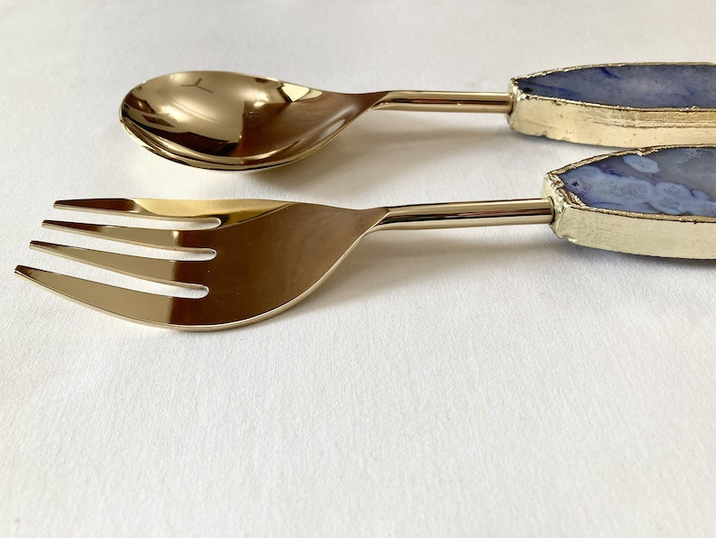 Light Ink Blue Agate Salad Server - Set of 2-3