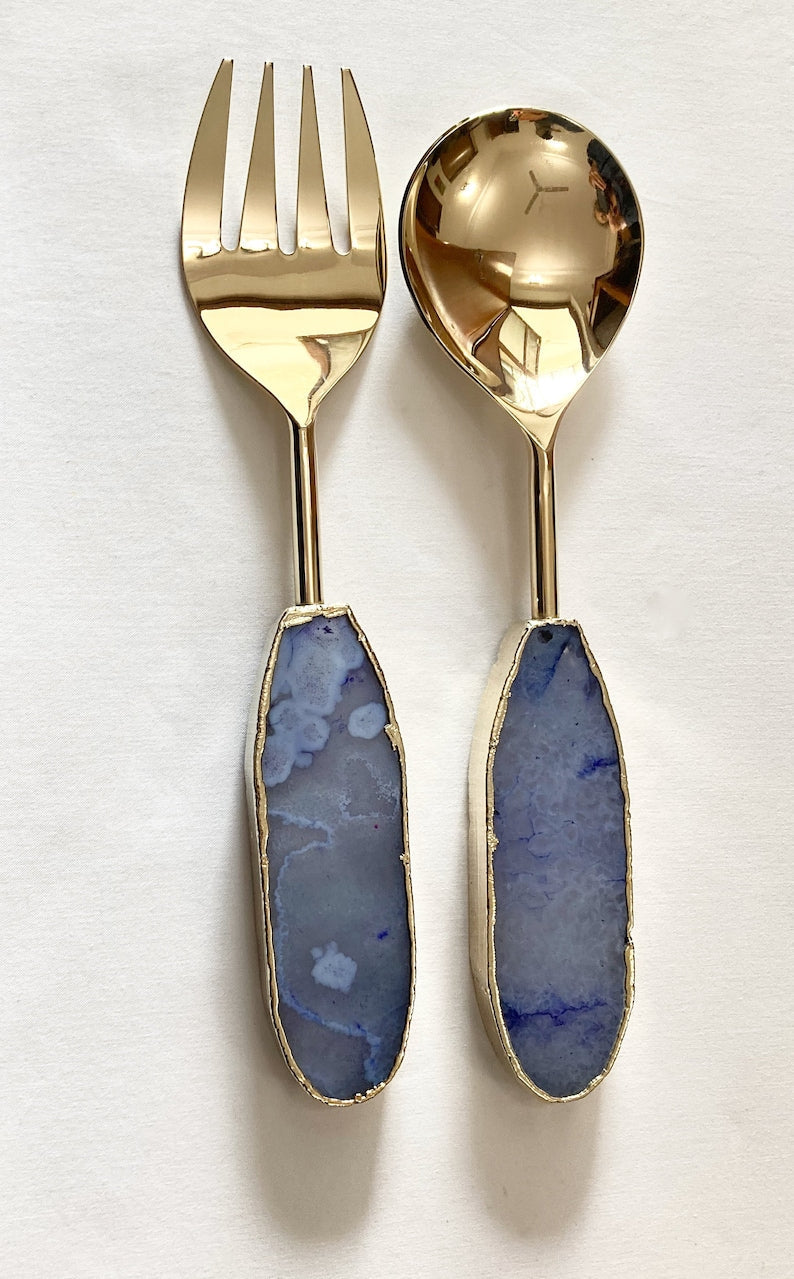 Light Ink Blue Agate Salad Server - Set of 2-2