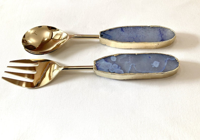 Light Ink Blue Agate Salad Server - Set of 2-1