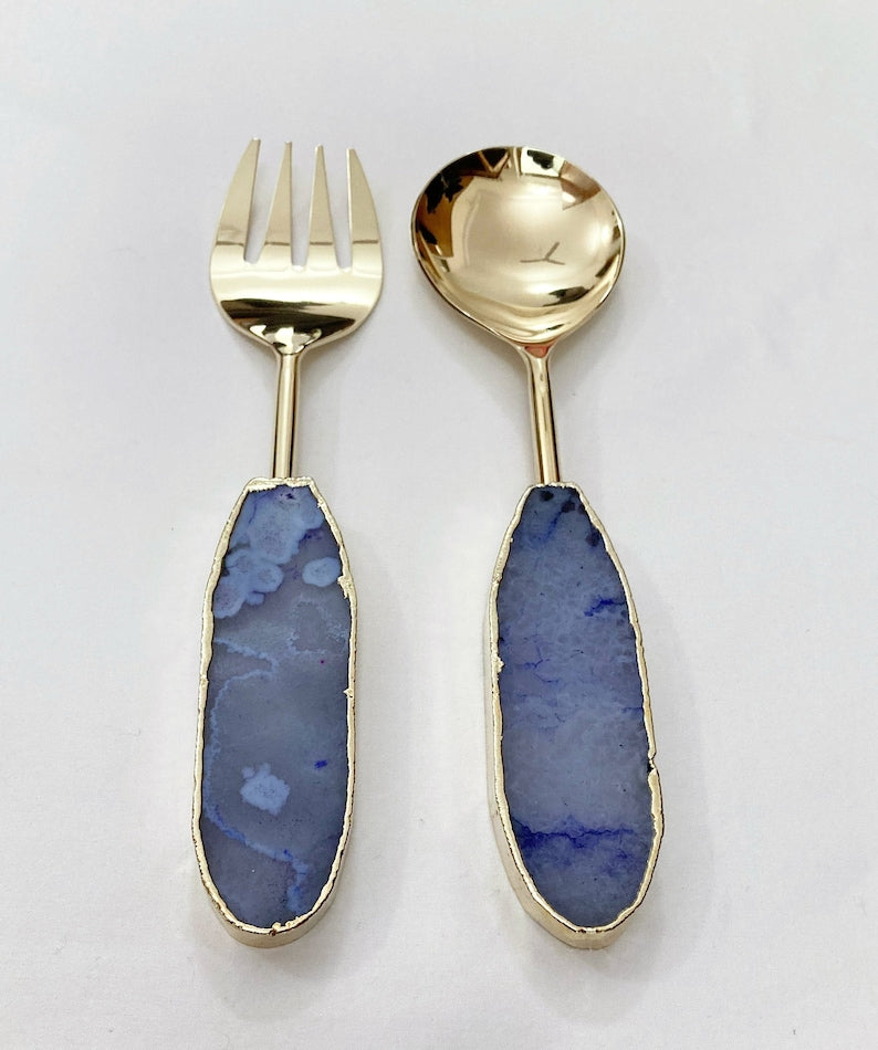 Light Ink Blue Agate Salad Server - Set of 2-0