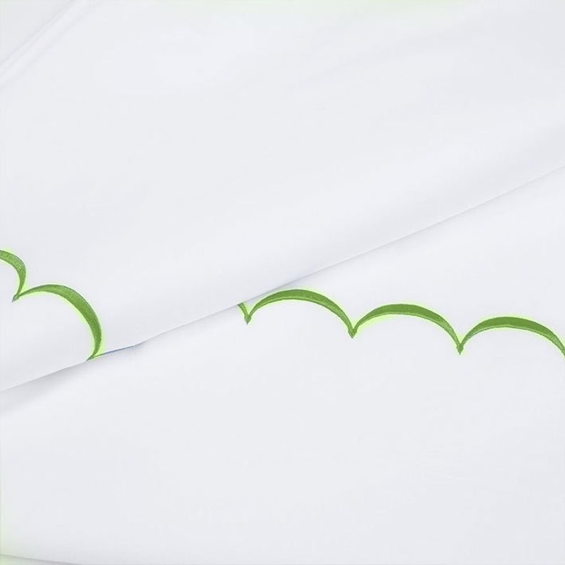 White with Spring Green - Cotton Sateen, Pure Linen, Linen Cotton Mix | 3 Piece Embroidered Edge Duvet Cover Set | Handmade | Pre-washed-4