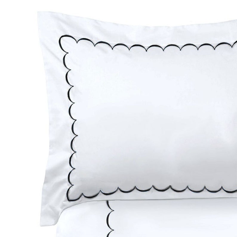 White with Black Embroidery - Cotton Sateen, Pure Linen, Linen Cotton Mix | 3 Piece Embroidered Edge Duvet Cover Set | Handmade | Pre-washed-1