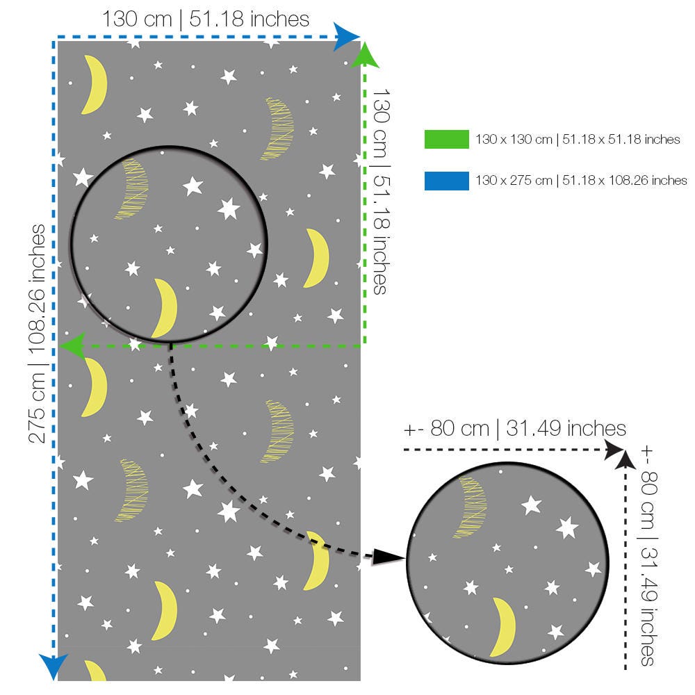 Moon and Stars Wallpapper - Nursery Wallpaper - Cute Wallpaper - Removable Wallpaper - Temporary Wallpaper - Self Adhesive Fabric - SKU:MASN-4