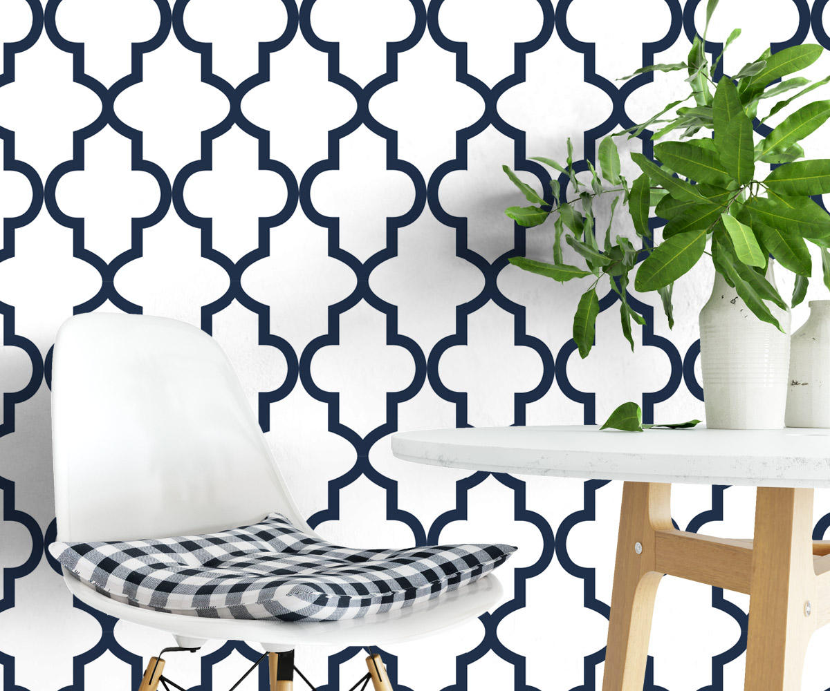 Blue Moroccan Pattern - Trellis Wallpaper - Removable Wallpaper - Colorful - Temporary Wallpaper - Self Adhesive Fabric - SKU:BMT-0