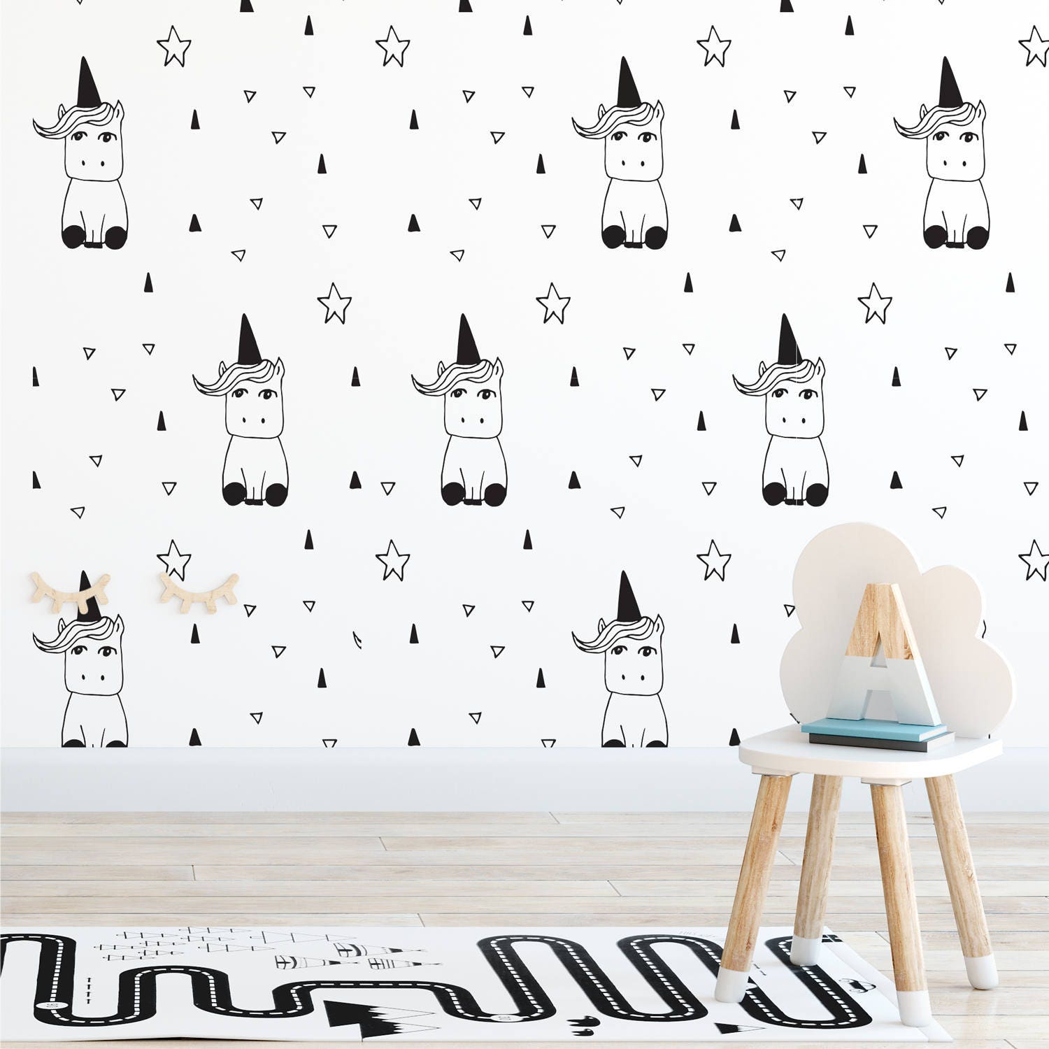 Unicorn, Nursery, Wallpaper, Baby, Love, Kids, Decal, Sweet, Adventure, Room, Wall, Mural, Self-adhesive, Peel and Stick - SKU:Unipat-1