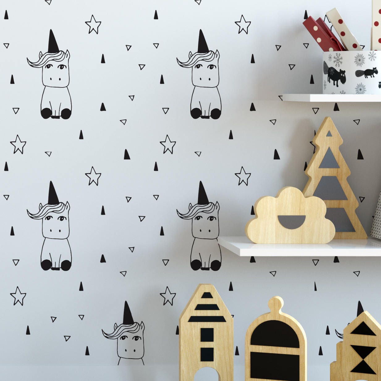 Unicorn, Nursery, Wallpaper, Baby, Love, Kids, Decal, Sweet, Adventure, Room, Wall, Mural, Self-adhesive, Peel and Stick - SKU:Unipat-0