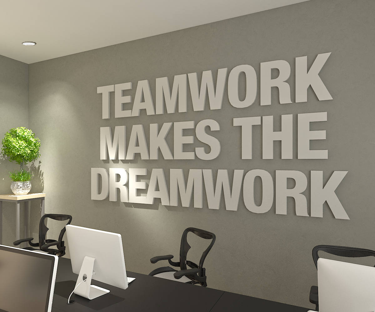 Teamwork makes the Dreamwork, 3D Office Wall Art, Meeting Room Wall Decor, Inspirational and Motivational Art, SKU:TWDW-0