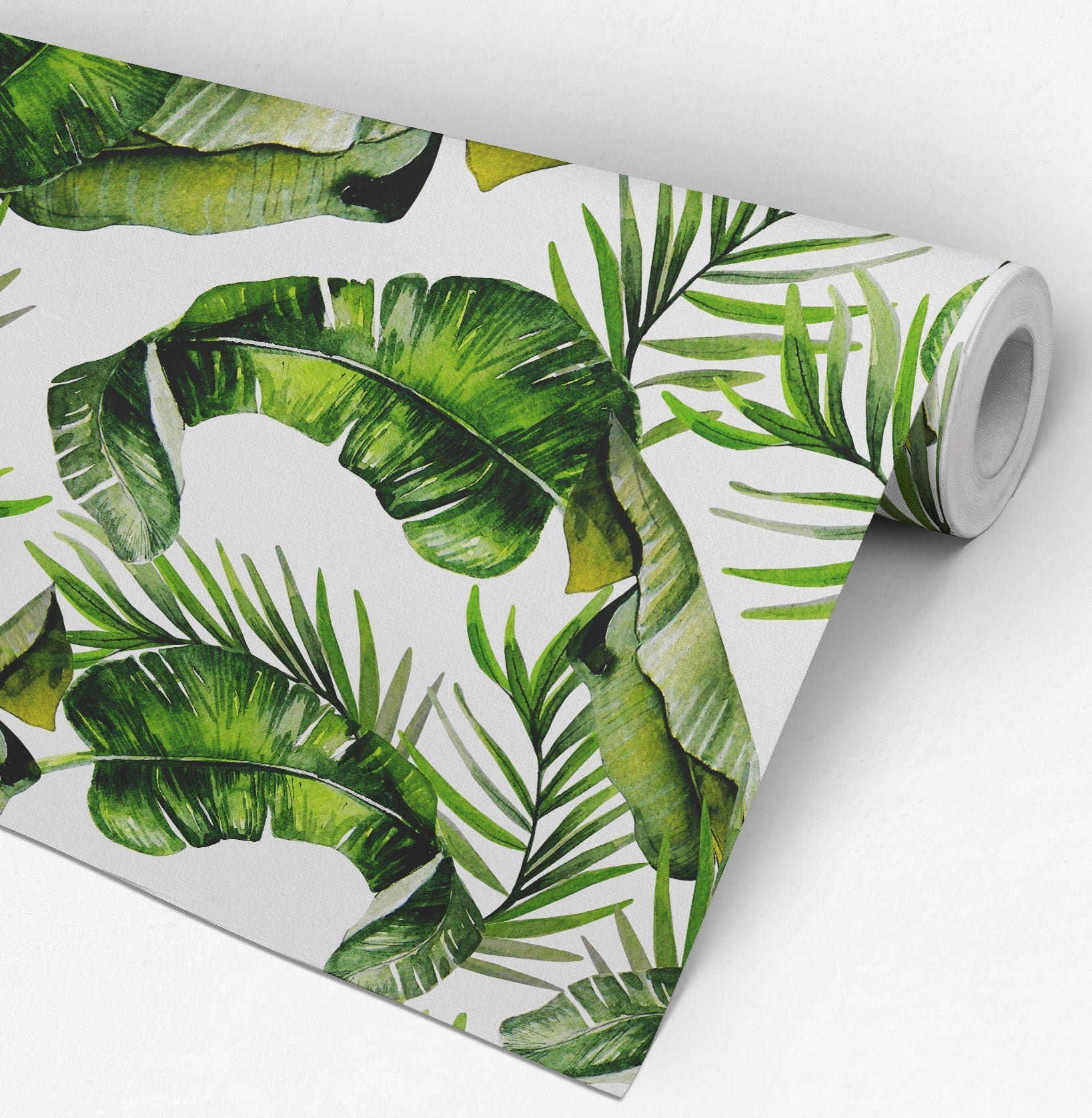 Leaves, Leaf, Wallpaper, Watercolor, Removable, Peel and Stick, Self Adhesive Fabric, Temporary, Wall Decal, Tropical, Jungle - SKU:Hdwlp-3