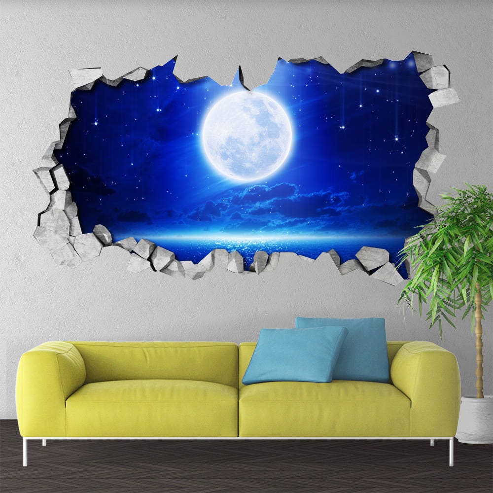 Full Moon - 3d wall decals - Palm Leaf - Sea - 3d Wall - 3d Wall Art - Wall Sticker - Wall Decal - 3d printed - 3d art - SKU:FM3DW-0