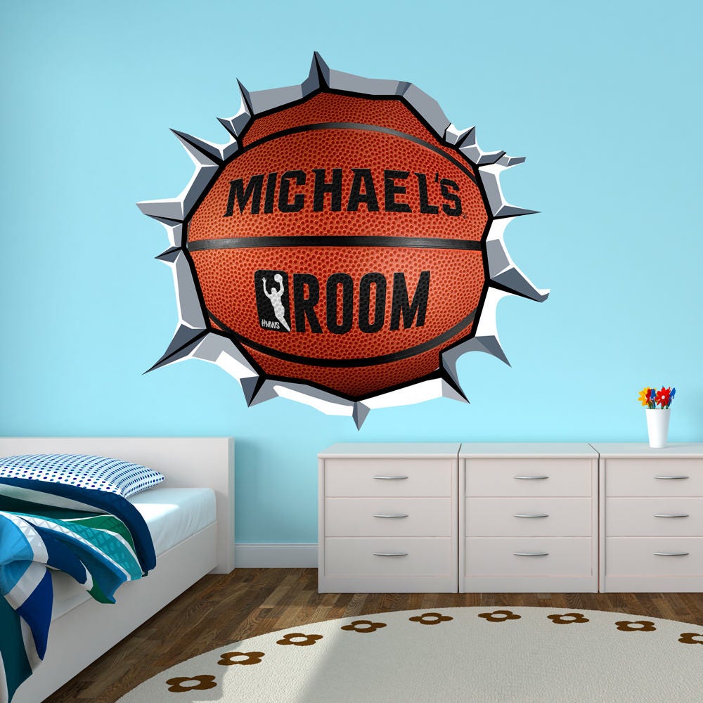 Wrecking Basketball - Basket Wall Decor - Custom Product - Basketball Decor - Wall Decal - Personalized Art - SKU:WBasketBStickC-1