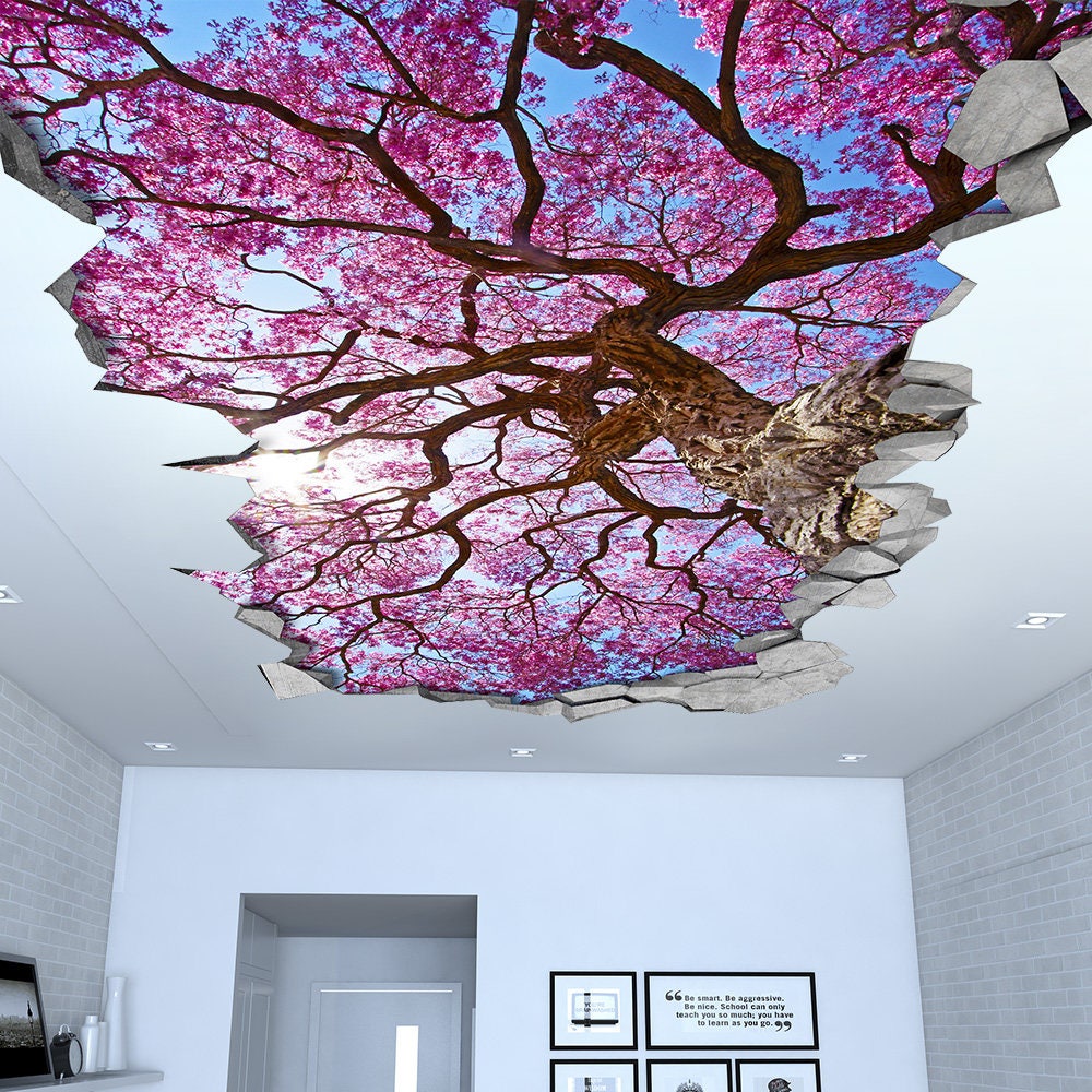 Sakura Cherry Tree Ceiling - 3d Wallpaper - 3d wall decals - 3d printed - 3d wall art - 3d art - Wall Sticker - Wall Decal - SKU: SCT3DW-0