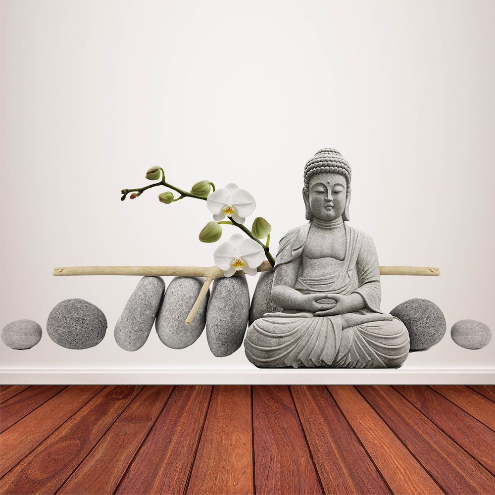 Buddha, Wall Decal, Zen Decor, Spa Decor, Yoga, Wall Decor, Wall Sticker, Wall Art, Decals, Stickers, Art Prints, Gift - SKU:BudStatSitStick-0