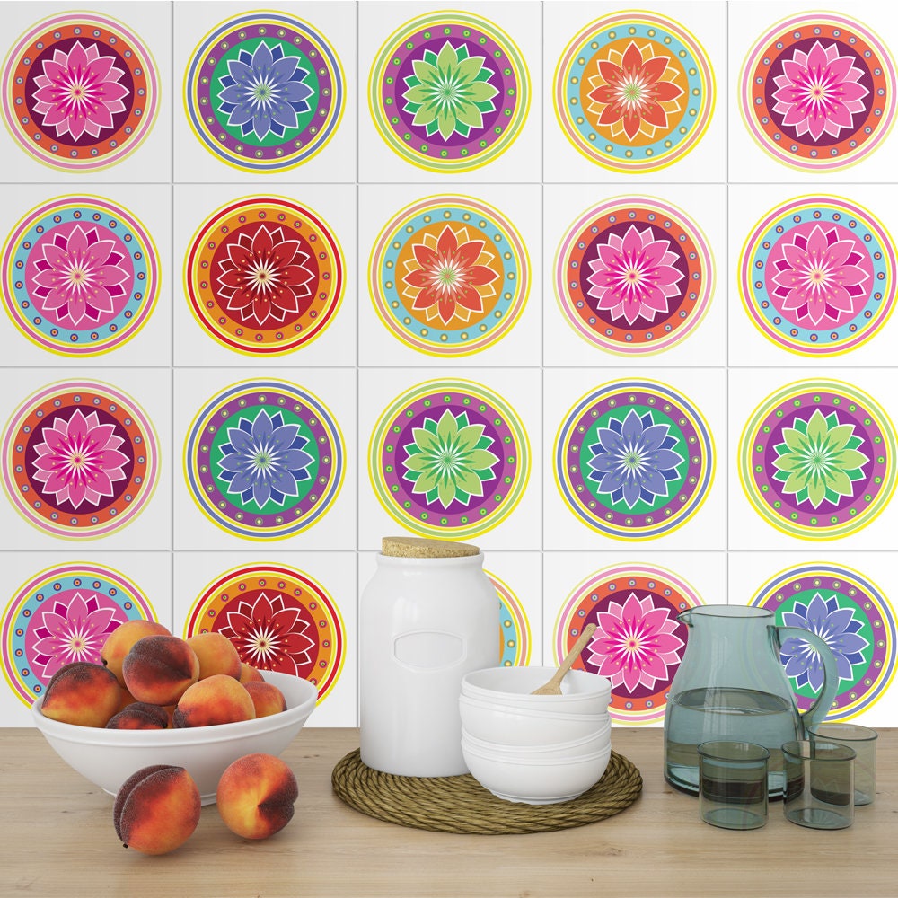 Mandalas, Tile Stickers, Carrelage Adhésif, Fliesenaufkleber, Tile Decals, Bathroom Tiles, Kitchen Tiles, Stair Riser, PACK of 24 - SKU:MAA-0