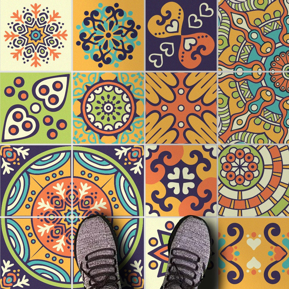 Chichen Itza Tile Stickers, Maya, Talavera, Suitable for Wall and Floor, Waterproof, All Sizes, Autumn Collection 2018, PACK 24, SKU:MMTA-1