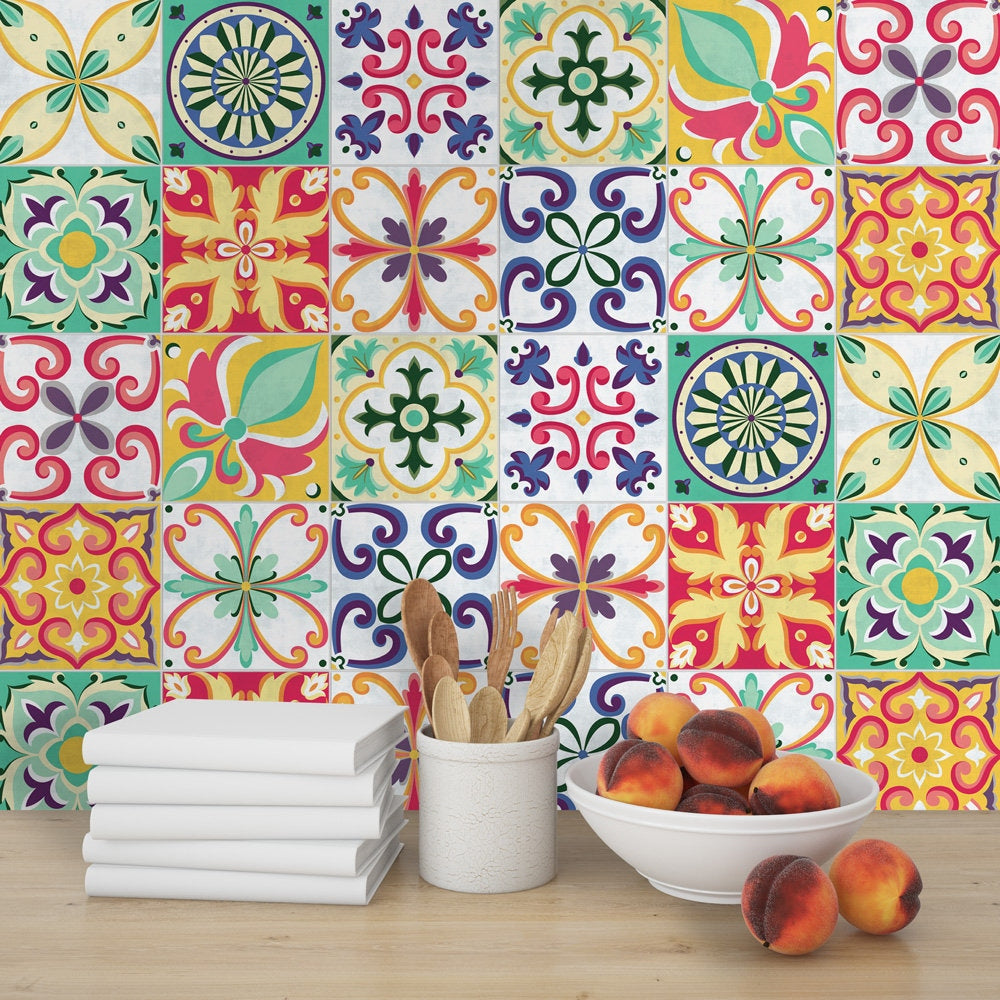 Seville Tile Stickers, Spanish Tile, Suitable for Wall and Floor, Waterproof, All Sizes, Modern Decor, Art Print, PACK 24, SKU:VIT-0