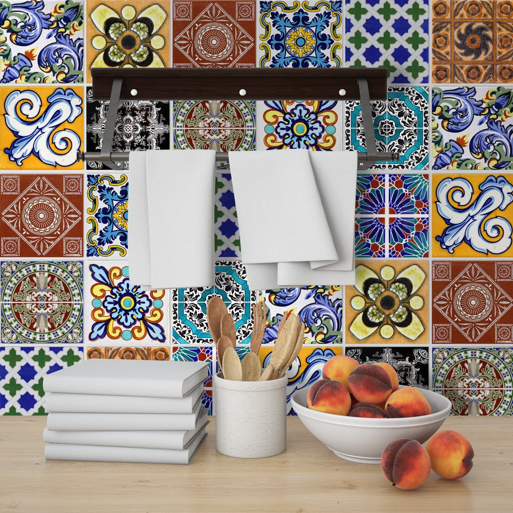 Talavera - Tile Decals - Tile Stickers - Talavera Traditional Tiles - Tiles for Kitchen - Kitchen Backsplash - Pack with 36 - SKU: TAPATi-0