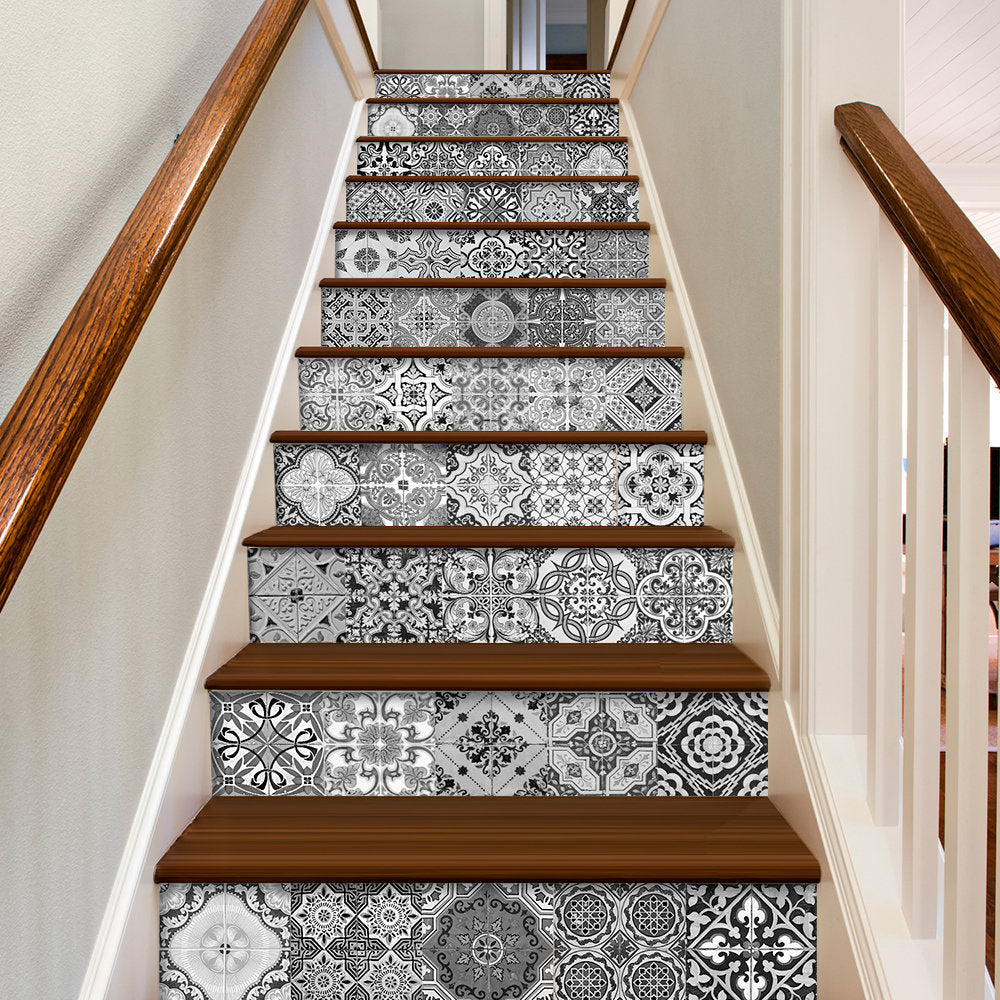 Stickers Escalier, Portuguese Tiles, Tile Decals, Carrelage Adhésif, Fliesenaufkleber, Tile Sticker, Vinyl Floor Tiles, Pack of 48 - SKU:BWP-0