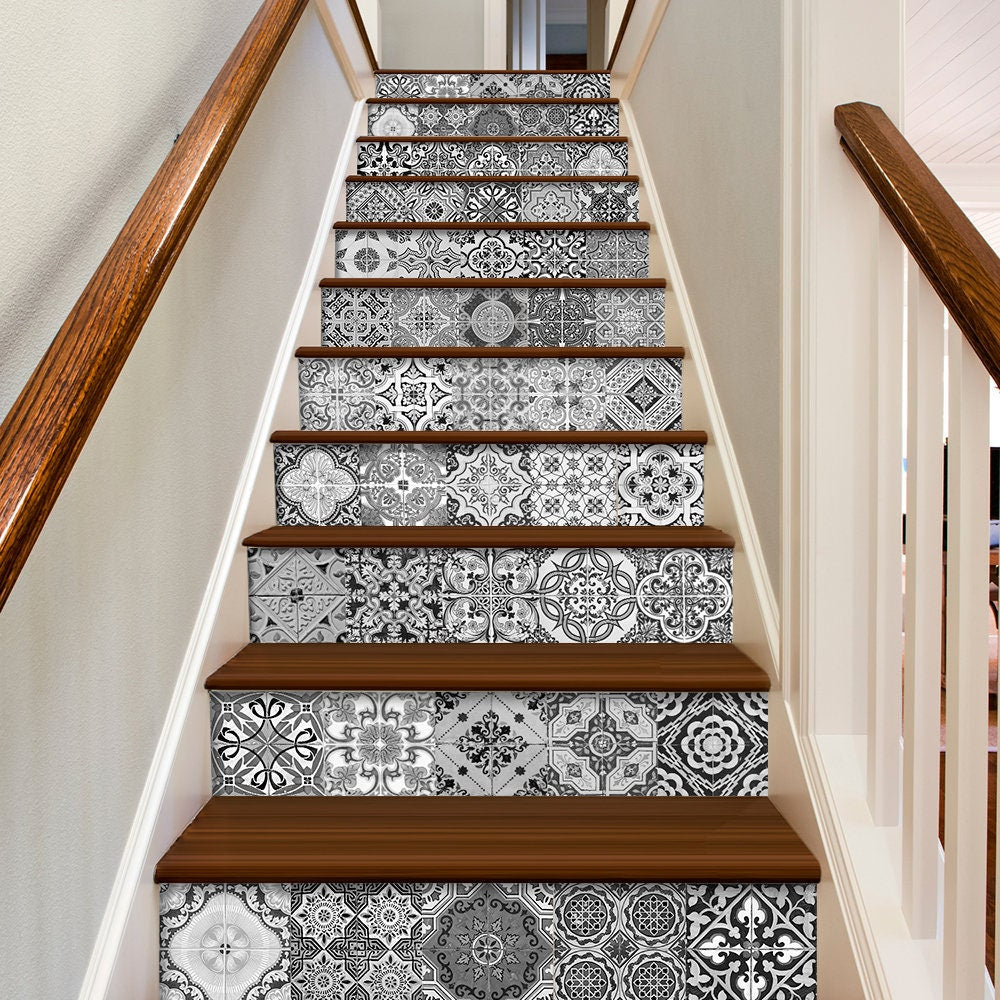 Portuguese Tiles, Tile Decal, Carrelage Adhésif, Tile Decals, Tile Stickers, Stair Stickers, Mosaic Wall Art, Tiles, Pack of 48 - SKU:BWP-1