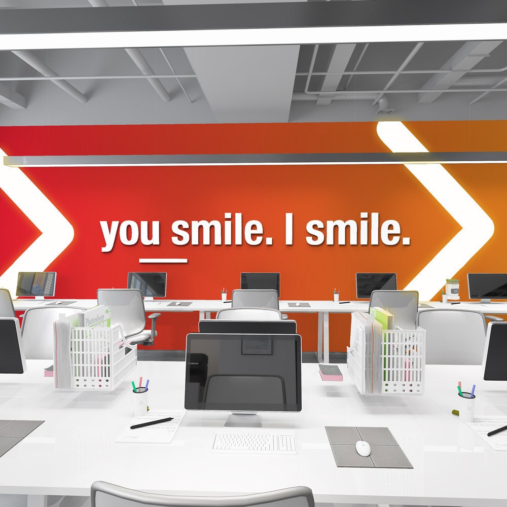 You Smile I Smile, Office, 3D, Typography, Wall, Art, Decor, PVC, Inspirational, Motivational, Work, Sucess, Decals, Stickers - SKU:USIS-0