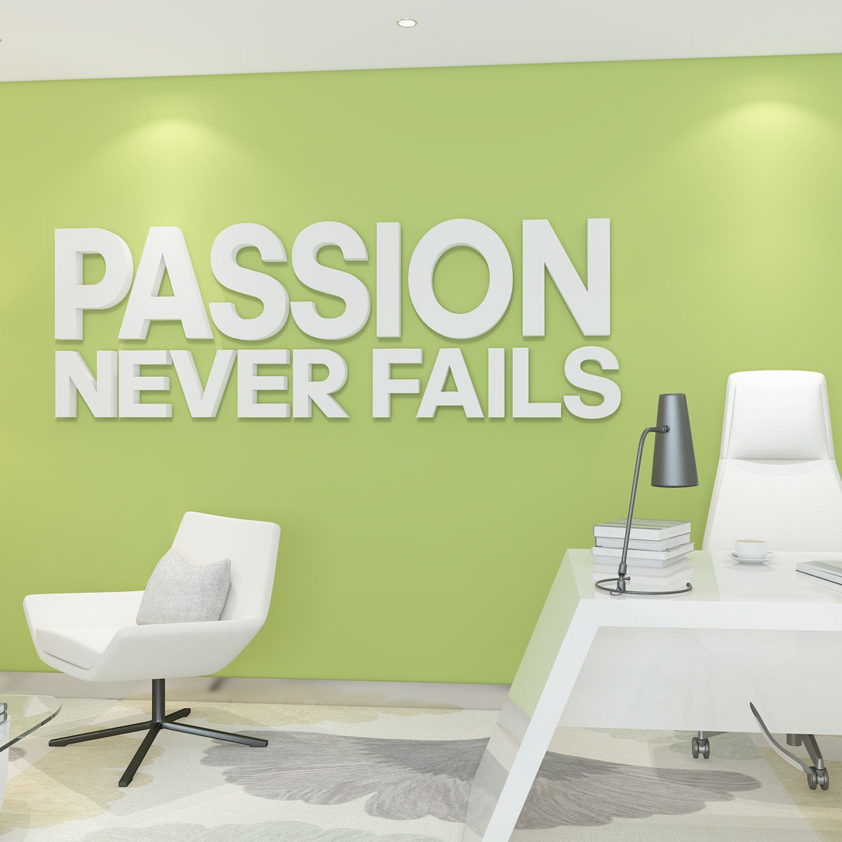 Passion Never Fails, Office, Signs, Wall, Art, Decor, 3D, PVC, Typography, Inspirational, Motivational, Work, Sucess, Decals - SKU:PNF3D-0