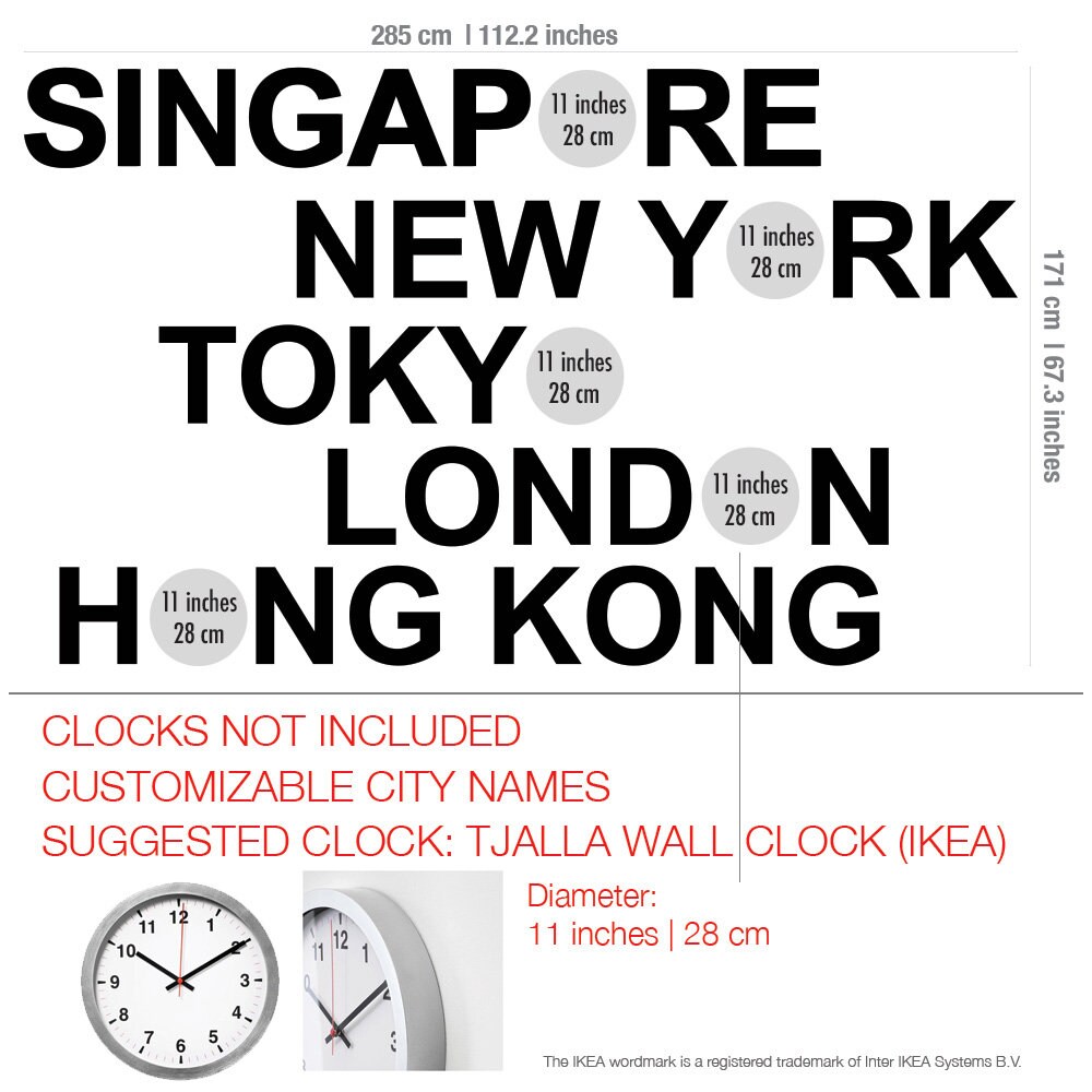 Custom Time zones , World Clocks Workplace wall art , Multiple Time Zone, Workplace Decor World Time wall, Clocks Not Included SKU:WOCLOK-1