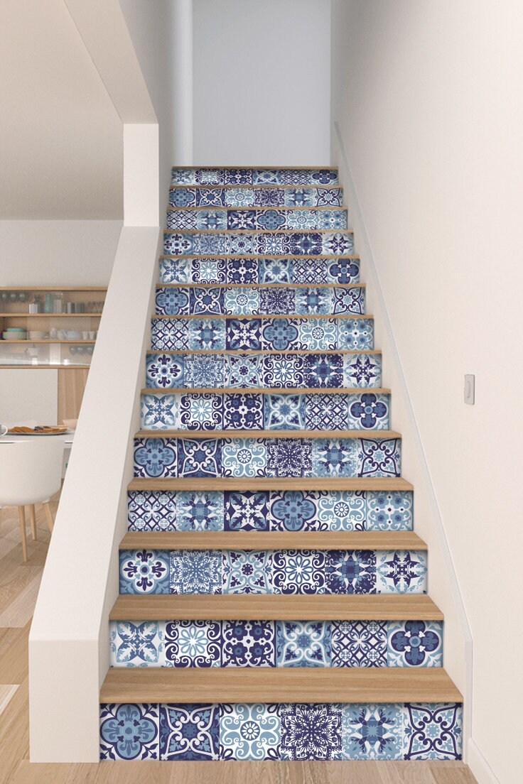 Portuguese Tiles, Tile Stickers, Tile Decal, Carrelage Adhésif, Stickers, Escalier, Fliesenaufkleber, Tile Decals, Pack of 48 - SKU:BPtiles-1