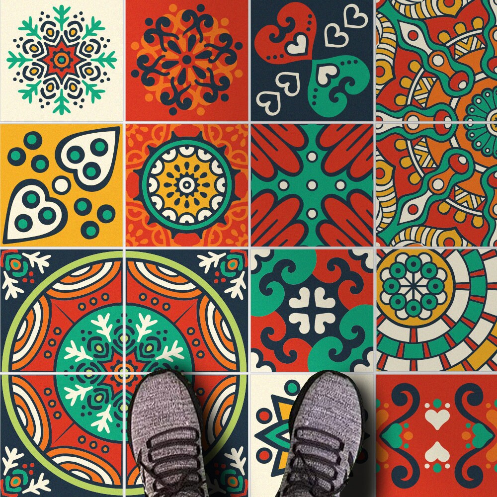 Mayapan Tile Stickers, Maya Tile, Talavera, Suitable for Wall and Floor, Waterproof, All Sizes, Summer Collection 2018, PACK 24, SKU:MMTS-0