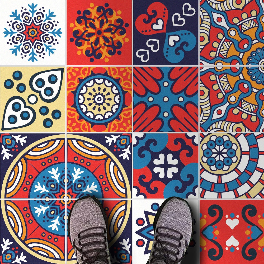 Uxmal Tile Stickers, Maya Tile, Talavera, Suitable for Wall and Floor, Waterproof, All Sizes, Winter Collection 2018, PACK 24, SKU:MMTW-2