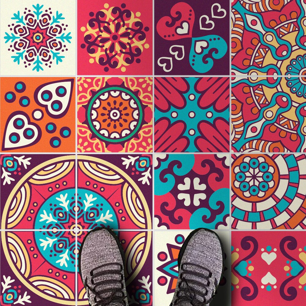 Sayil Tile Stickers, Maya Tile, Talavera, Suitable for Wall and Floor, Waterproof, All Sizes, Spring Collection 2018, PACK 24, SKU:MMTSP-0