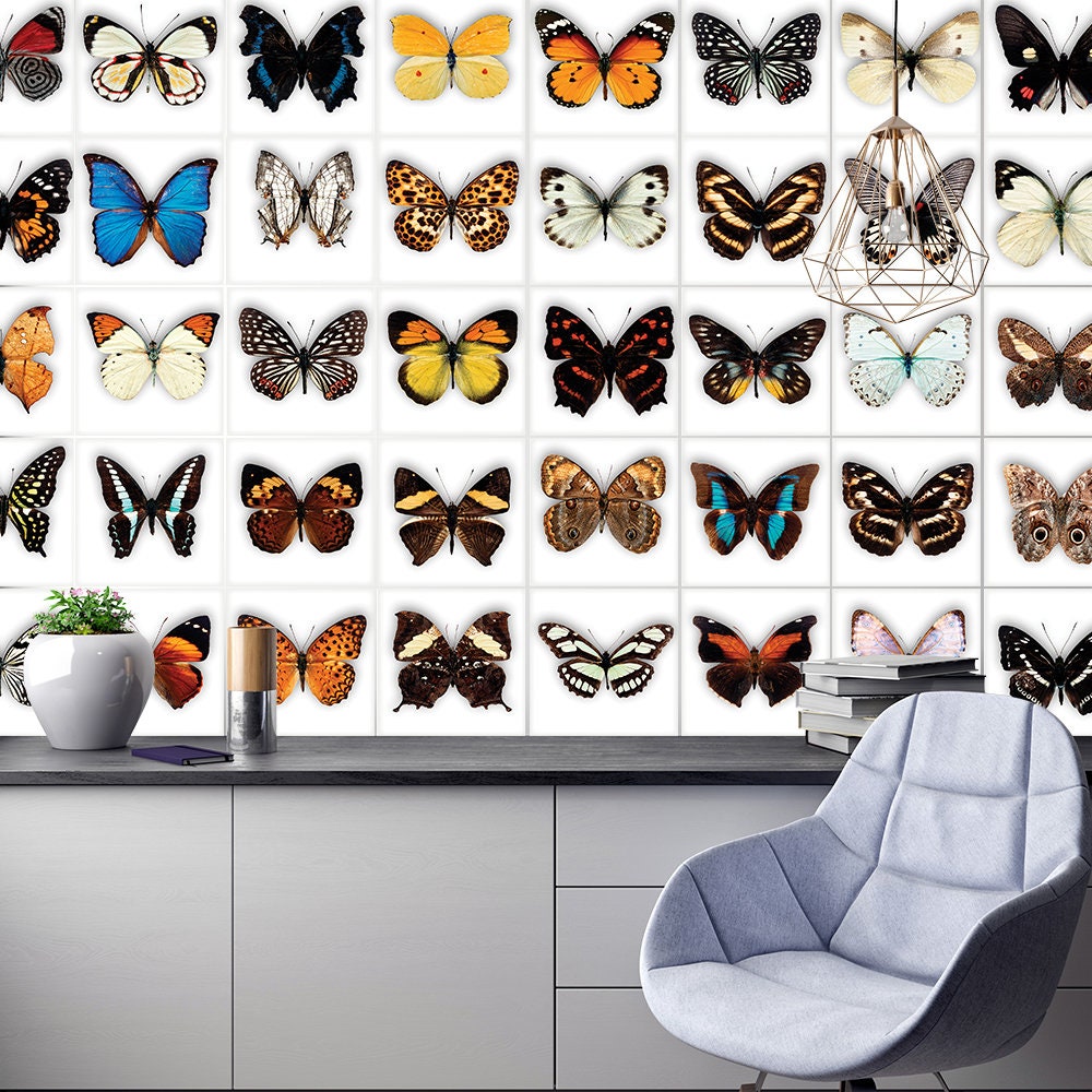 Butterflies, Papillons, Schmetterlinge, Carrelage Adhésif, Fliesenaufkleber, Butterfly, Tile Decal, Mosaic Wall Art, Pack of 42 - SKU:BRPA-2