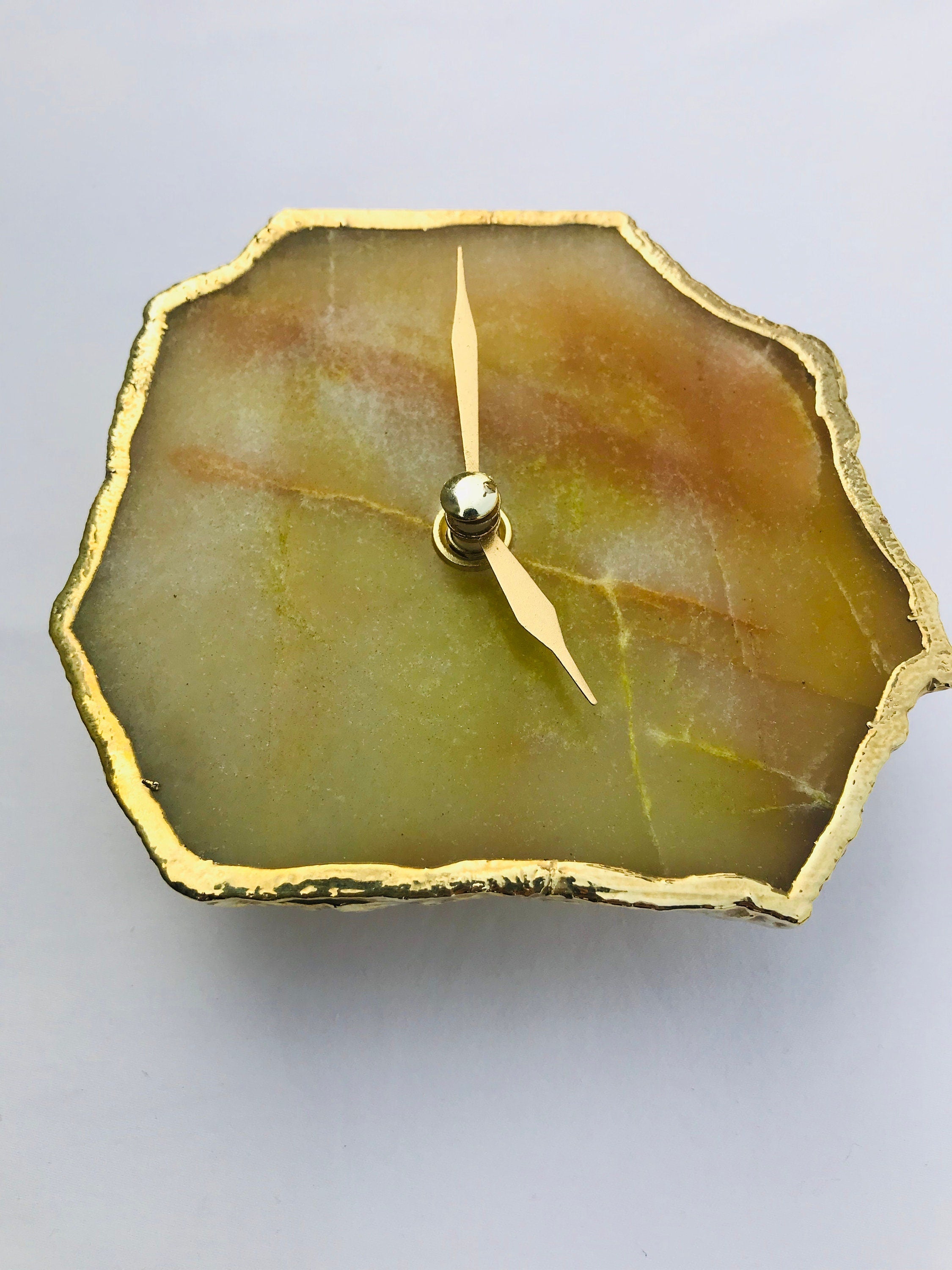 Mustard Agate Aventurine Desk/Wall Clock/Personalised Momento-4