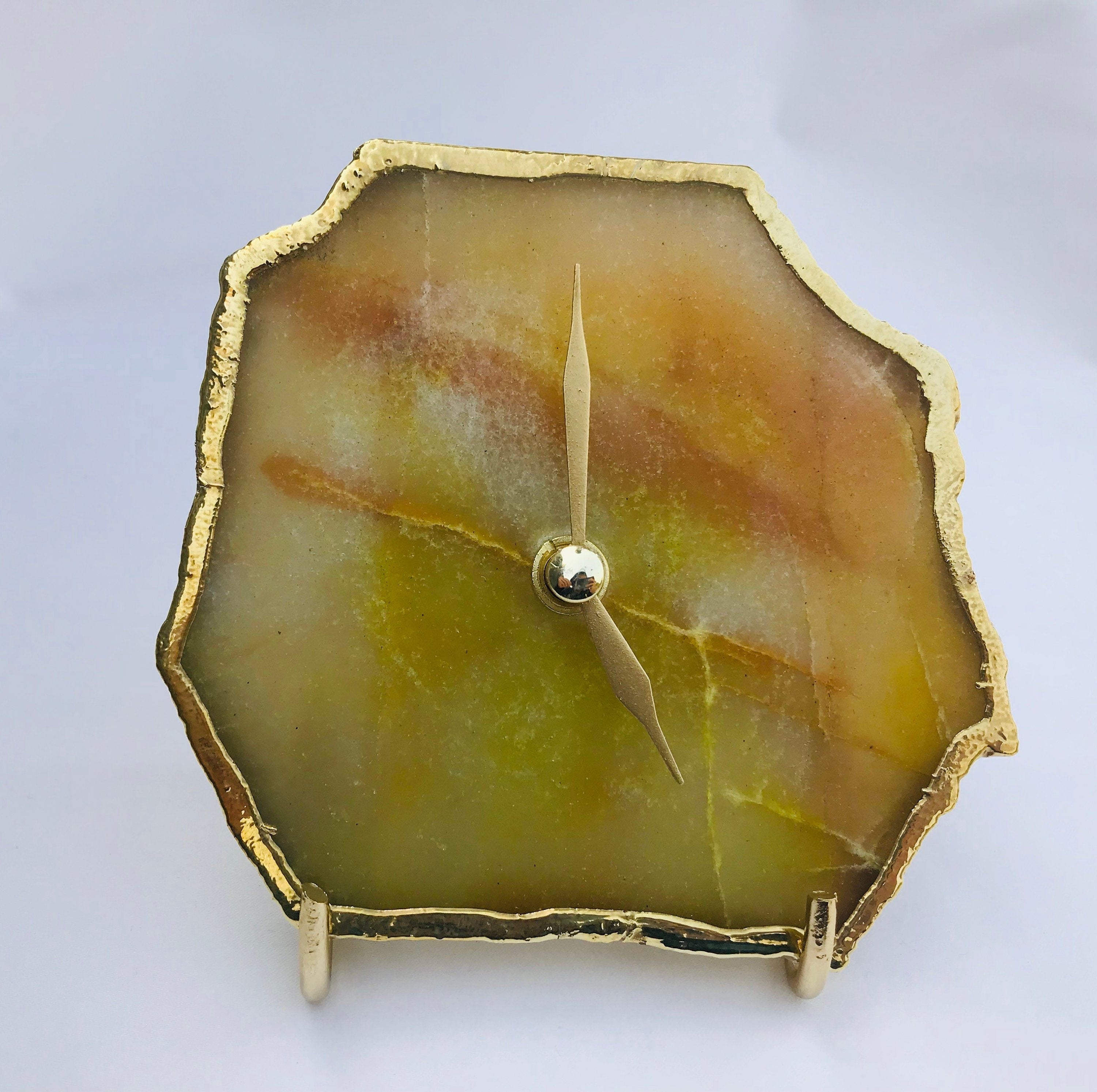 Mustard Agate Aventurine Desk/Wall Clock/Personalised Momento-0