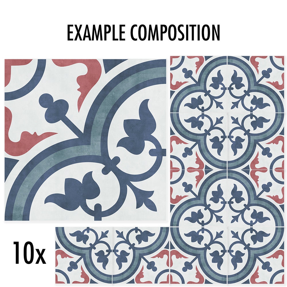 Tile Stickers Vinyl Decal Waterproof Removable for kitchen bath wall floor or stair - Alexandria - Pack of 10 - SKU:ALEX-2